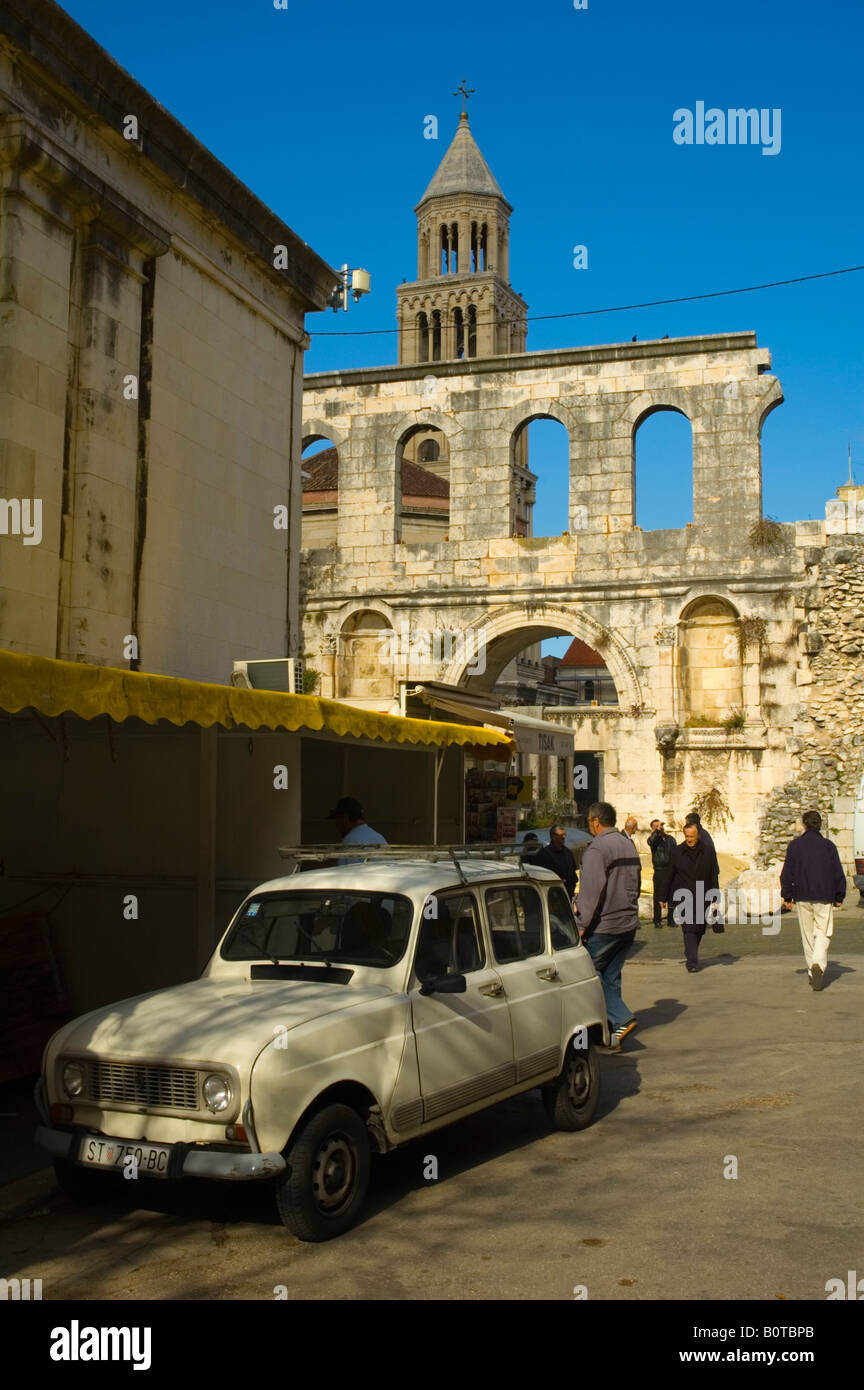 Car parked in front of East Palace Gate in central Split Croatia Europe Stock Photo