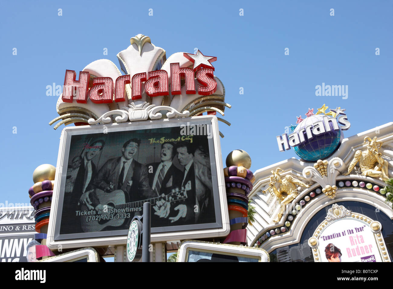 Harrahs Hotel Entrance Sign in Las Vegas Stock Photo