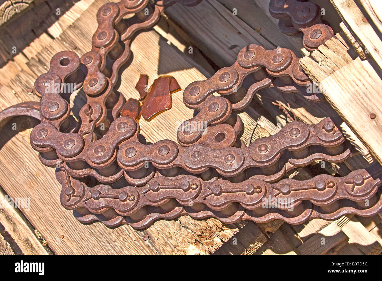 Old chain as used 50 years ago to drive the vintage Mack truck. Stock Photo