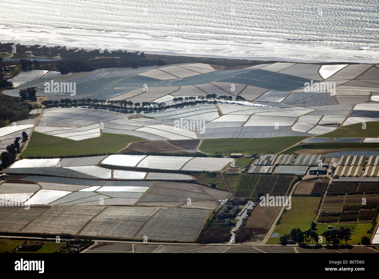 aerial above coastal farming Watsonville CA at the edge of the Pacific Ocean Stock Photo Alamy
