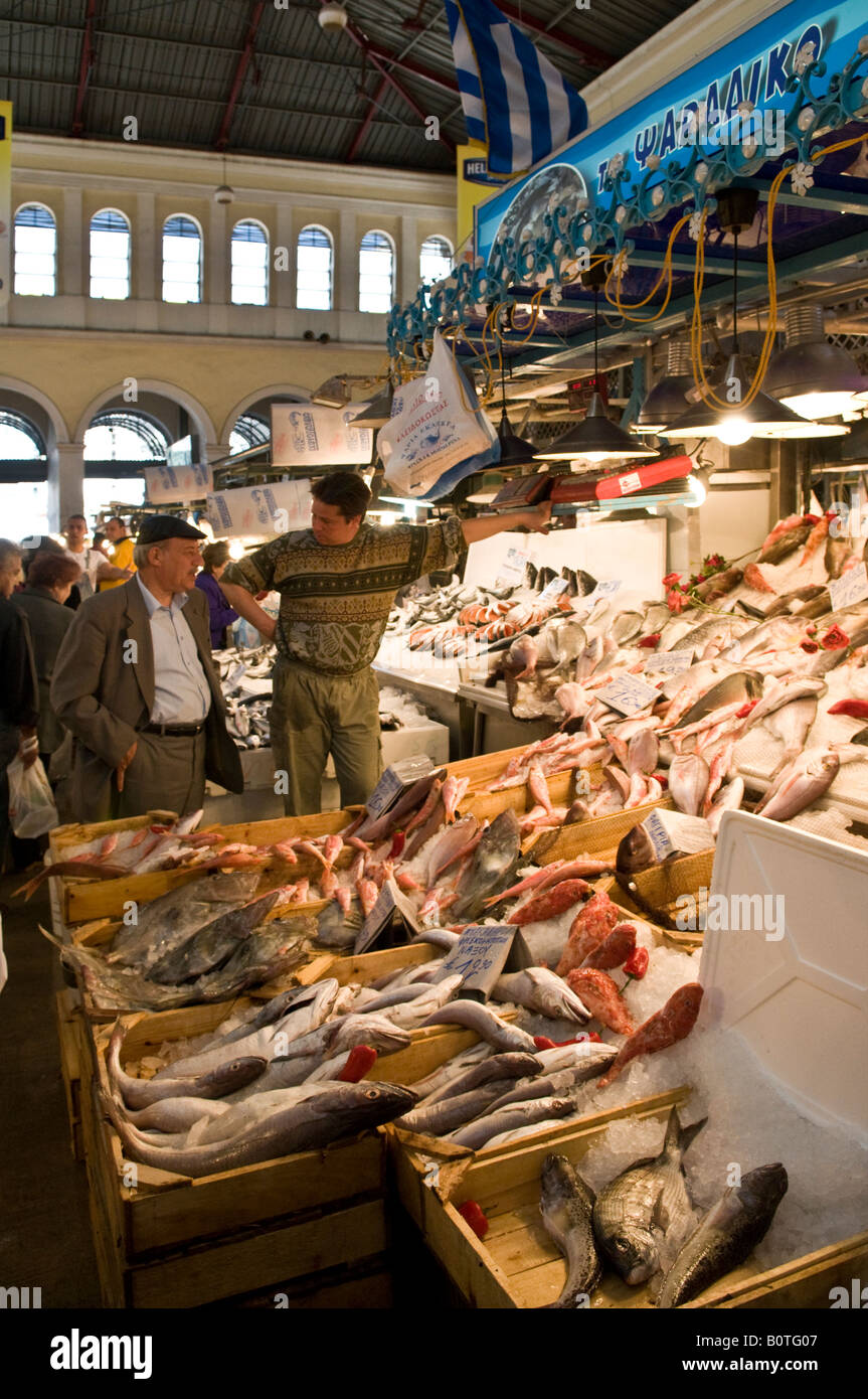 In the central fish market on Athinas street in the centre of Athens