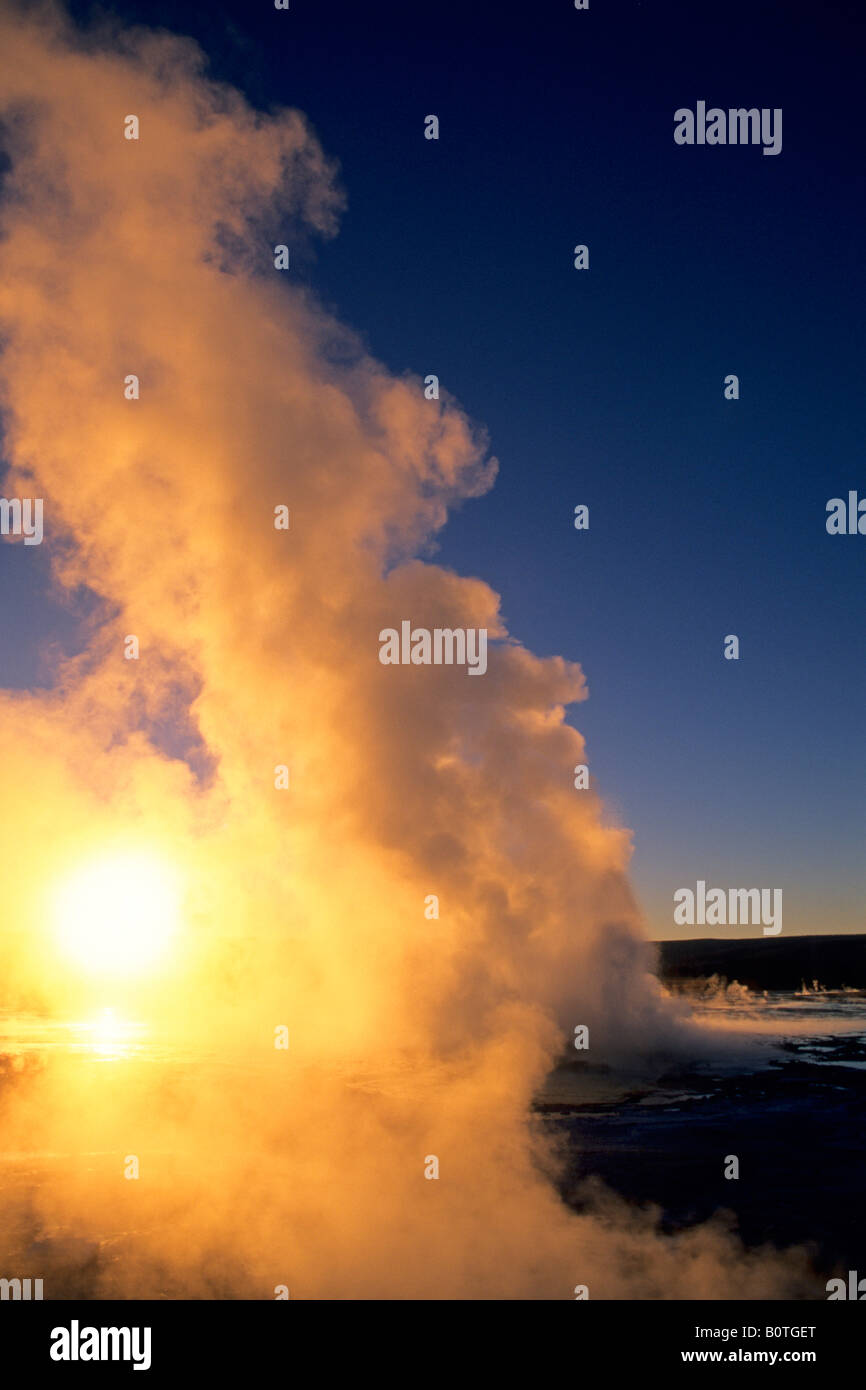 Fountain Geyser at sunset Fountain Paint Pot area Yellowstone National Park Wyoming Stock Photo