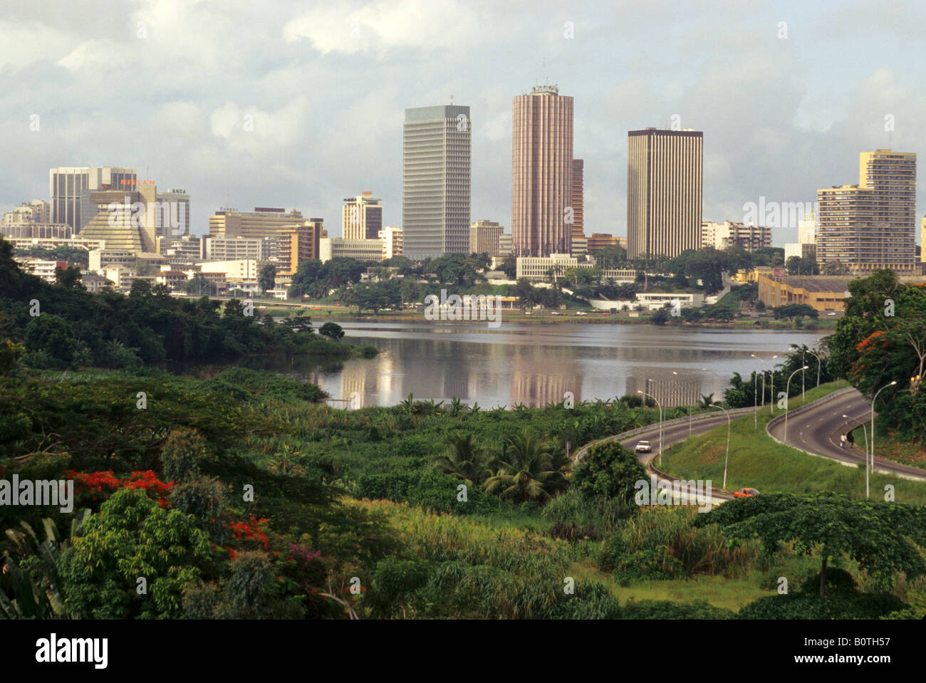 Abidjan, Cote d'Ivoire, Ivory Coast, West Africa. Skyline View of Plateau Commercial Area across Lagoon from Cocody Stock Photo