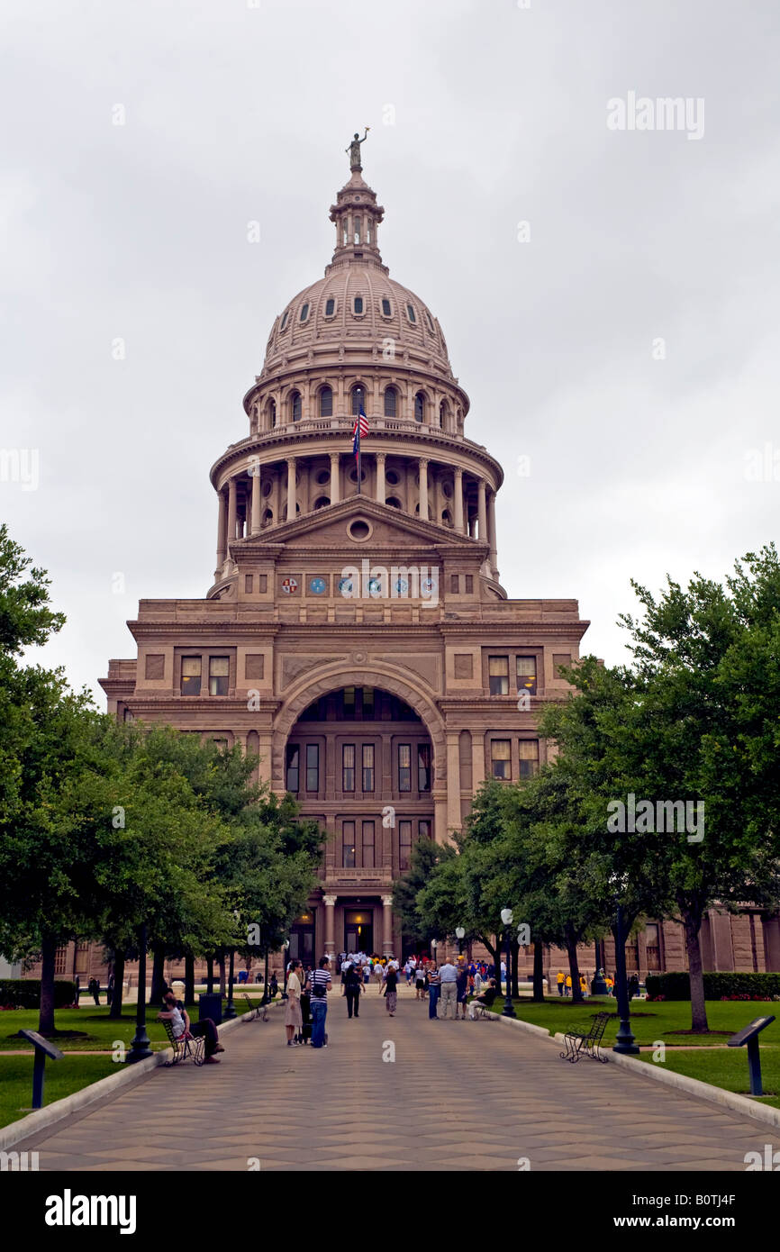Texas State Capital outside front verticle line of trees Stock Photo