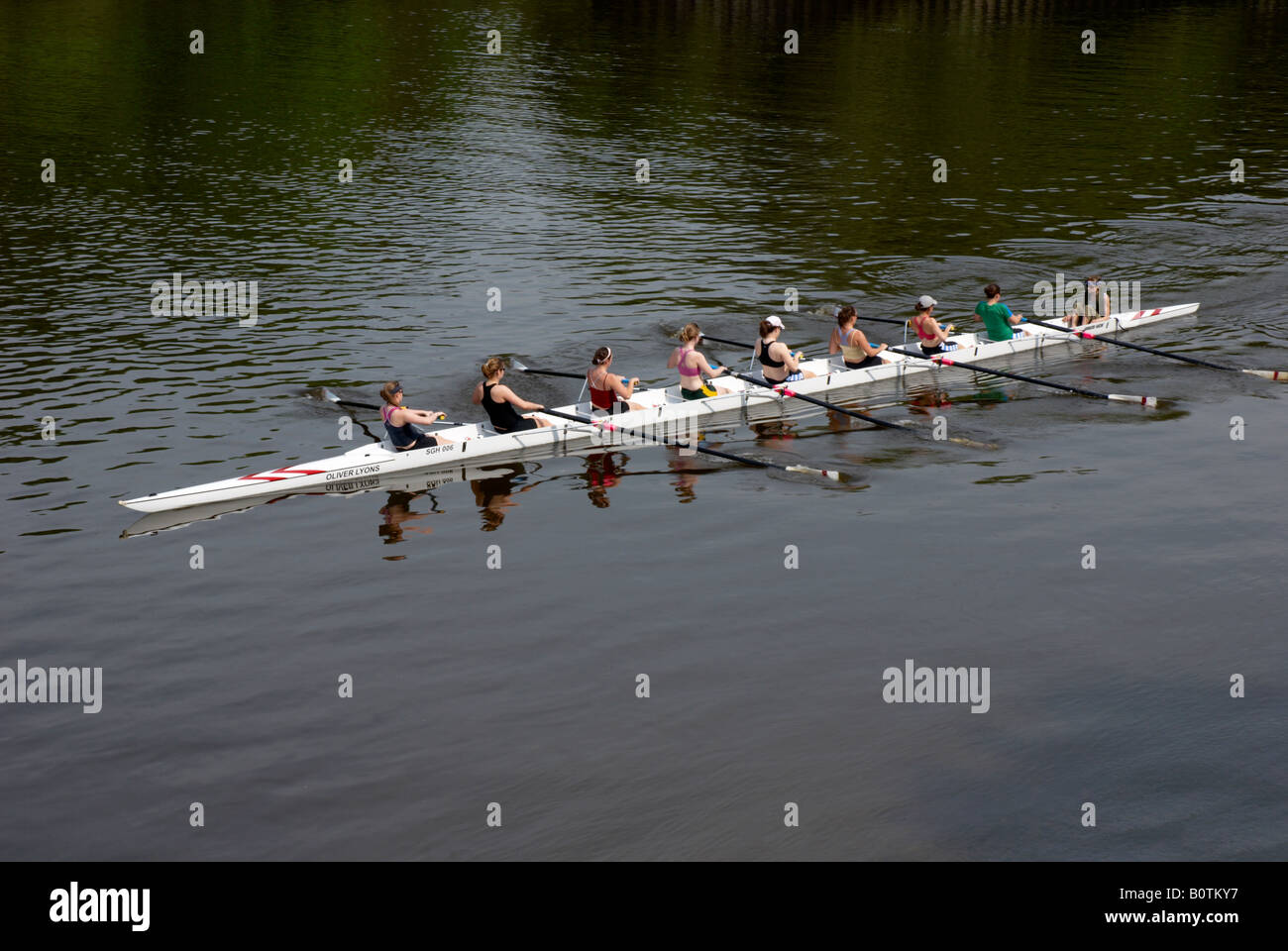 Rowing Boat and Crew on the River Thames Stock Photo