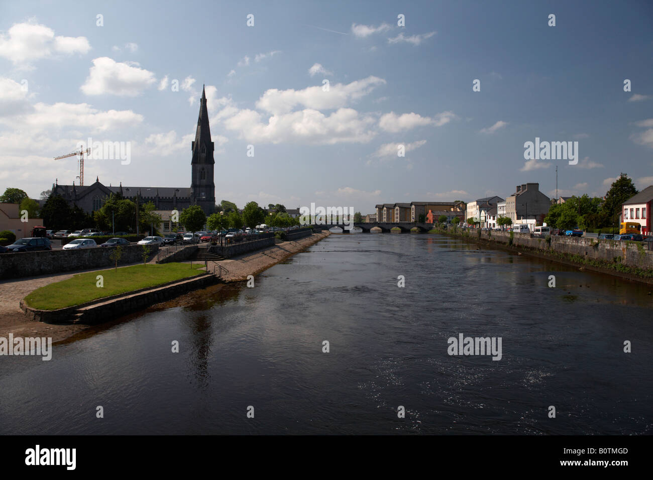 looking down from bridge over the river moy in ballina county mayo