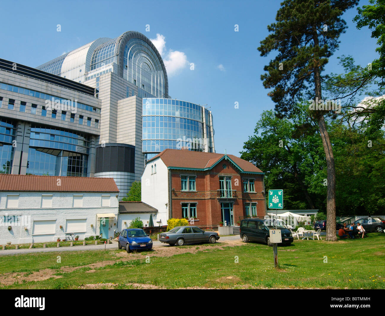 The rear side of the European Parliament building in Brussels, Belgium Stock Photo
