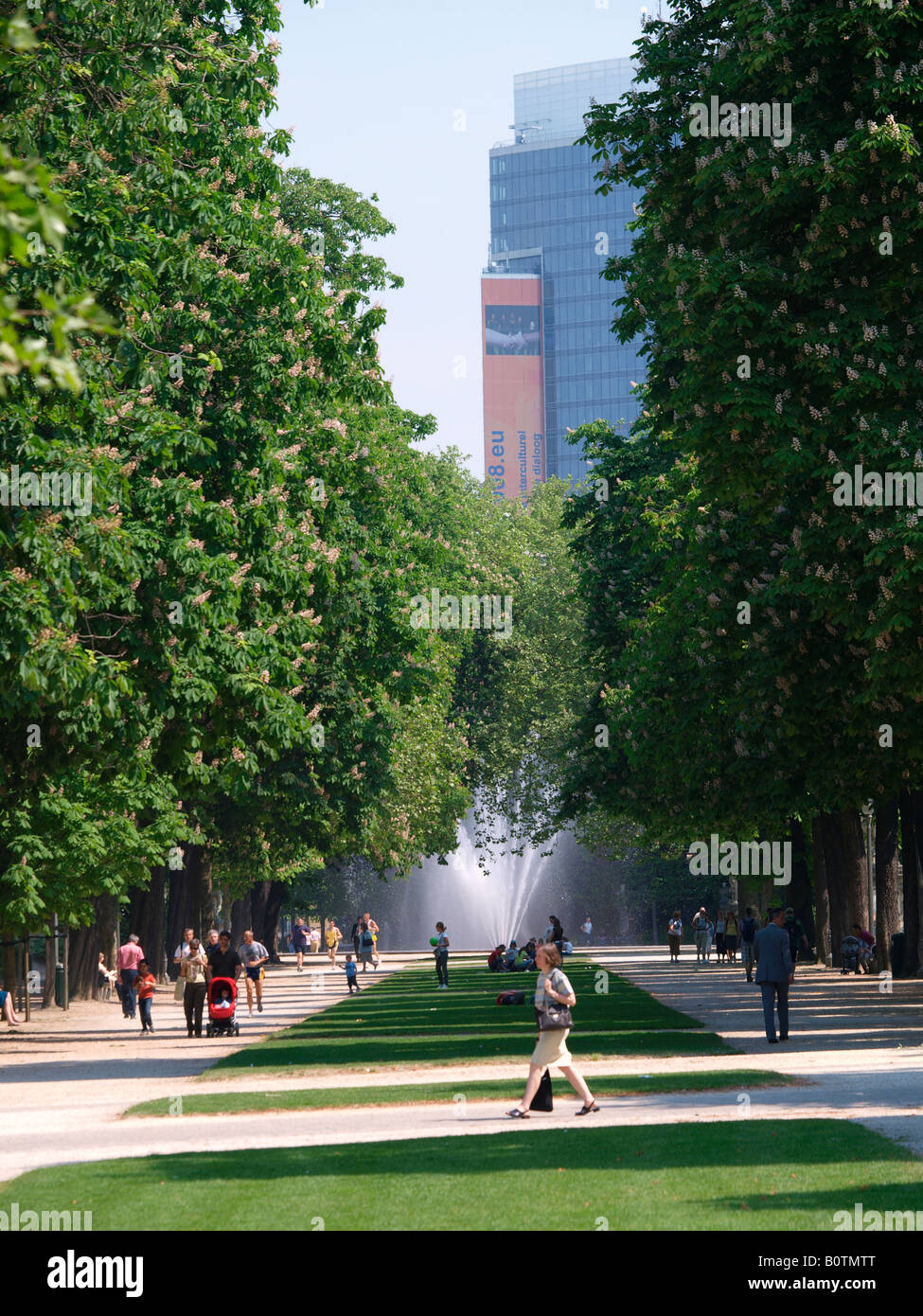 City park on a hot day with lots of people Brussels Belgium Stock Photo