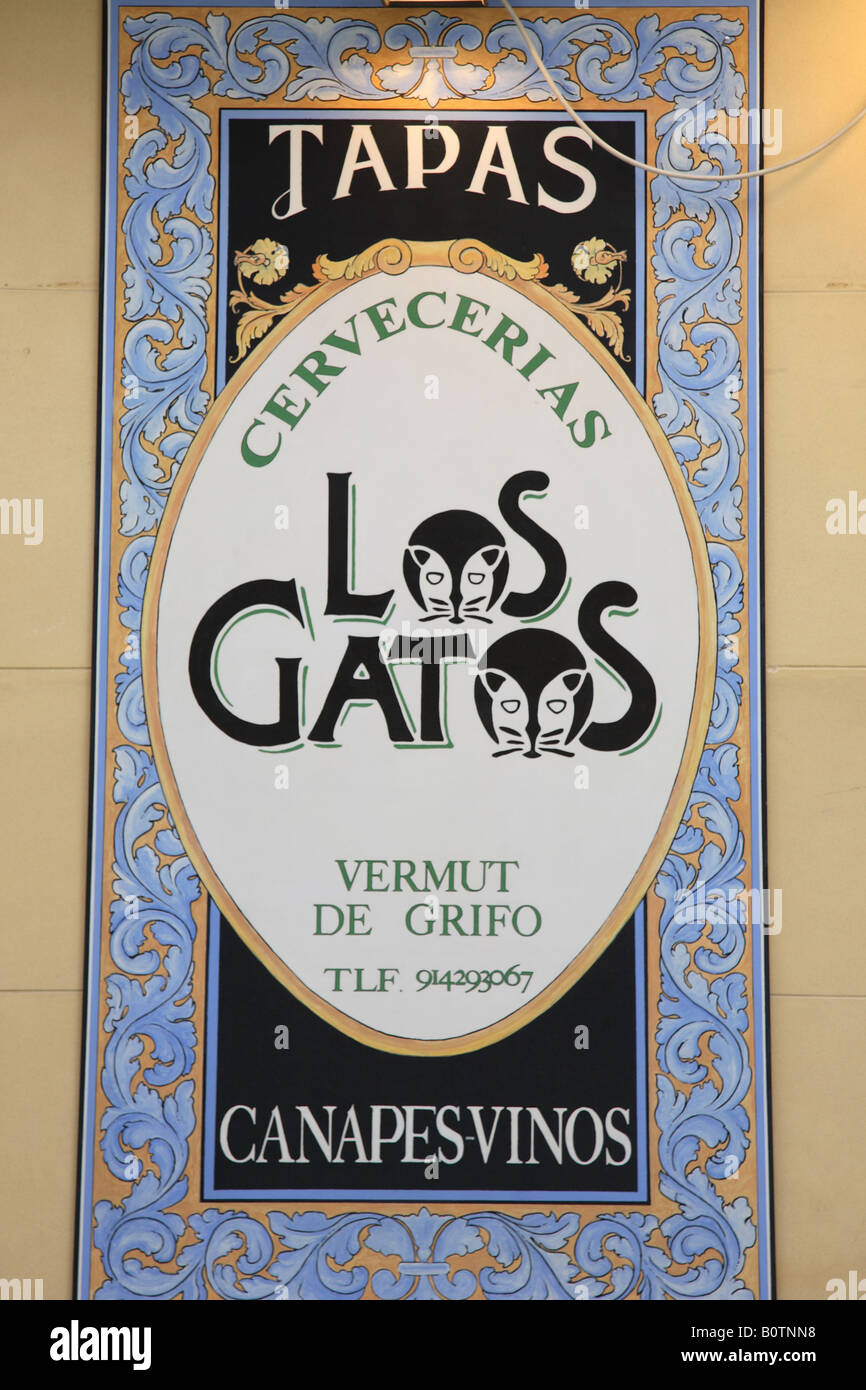 Los Gatos Tapas Bar, Huertas Neighbourhood, Madrid, Spain Stock Photo