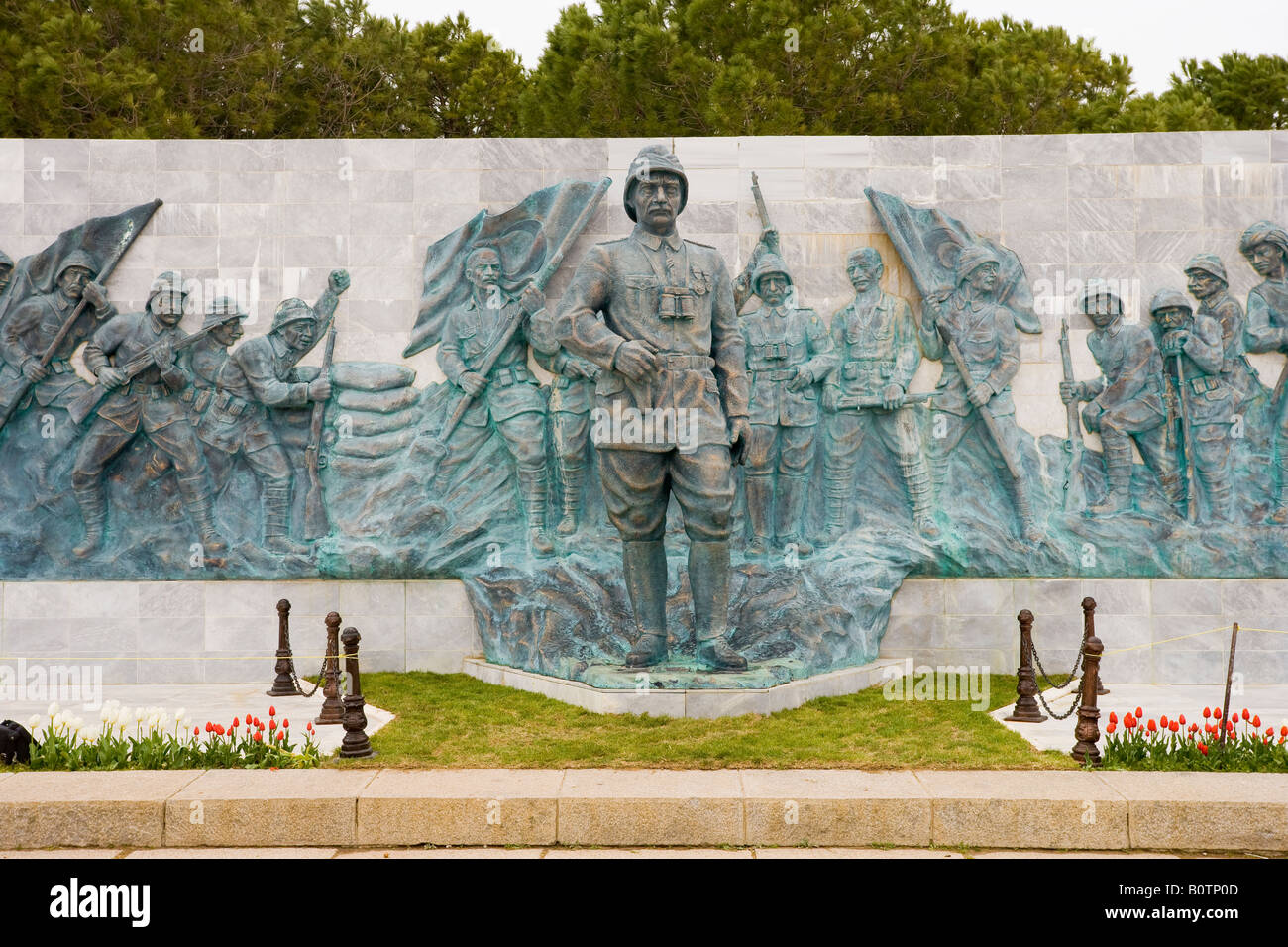 Relief and statue depicting Mustafa Kemal Ataturk commanding the Dardanelles Campaign of WW1 Gallipoli Canakkale Turkey Stock Photo