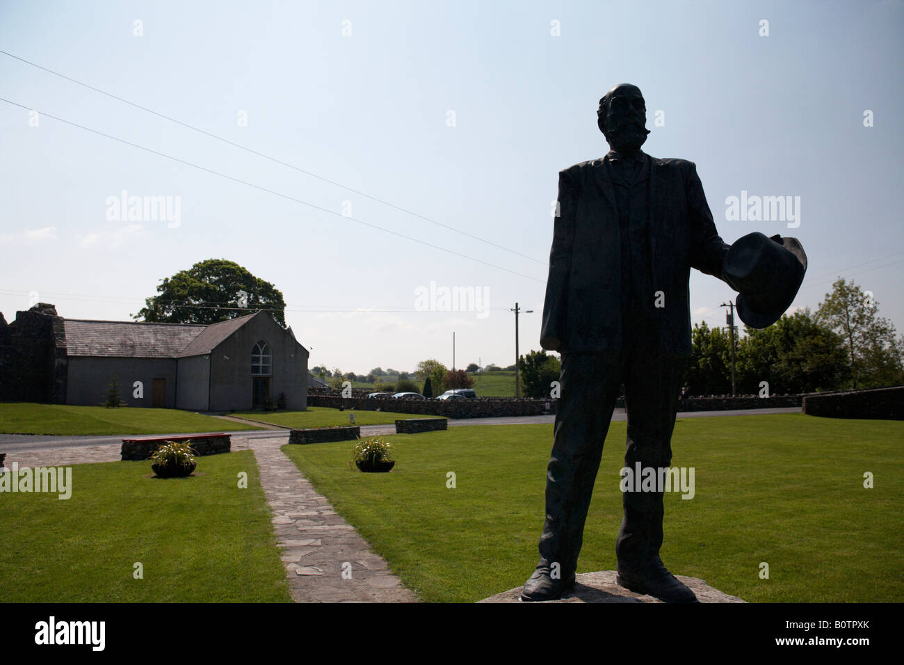 silhouette of michael davitt statue at the visitor centre museum in the grounds of straide abbey county mayo republic of ireland Stock Photo