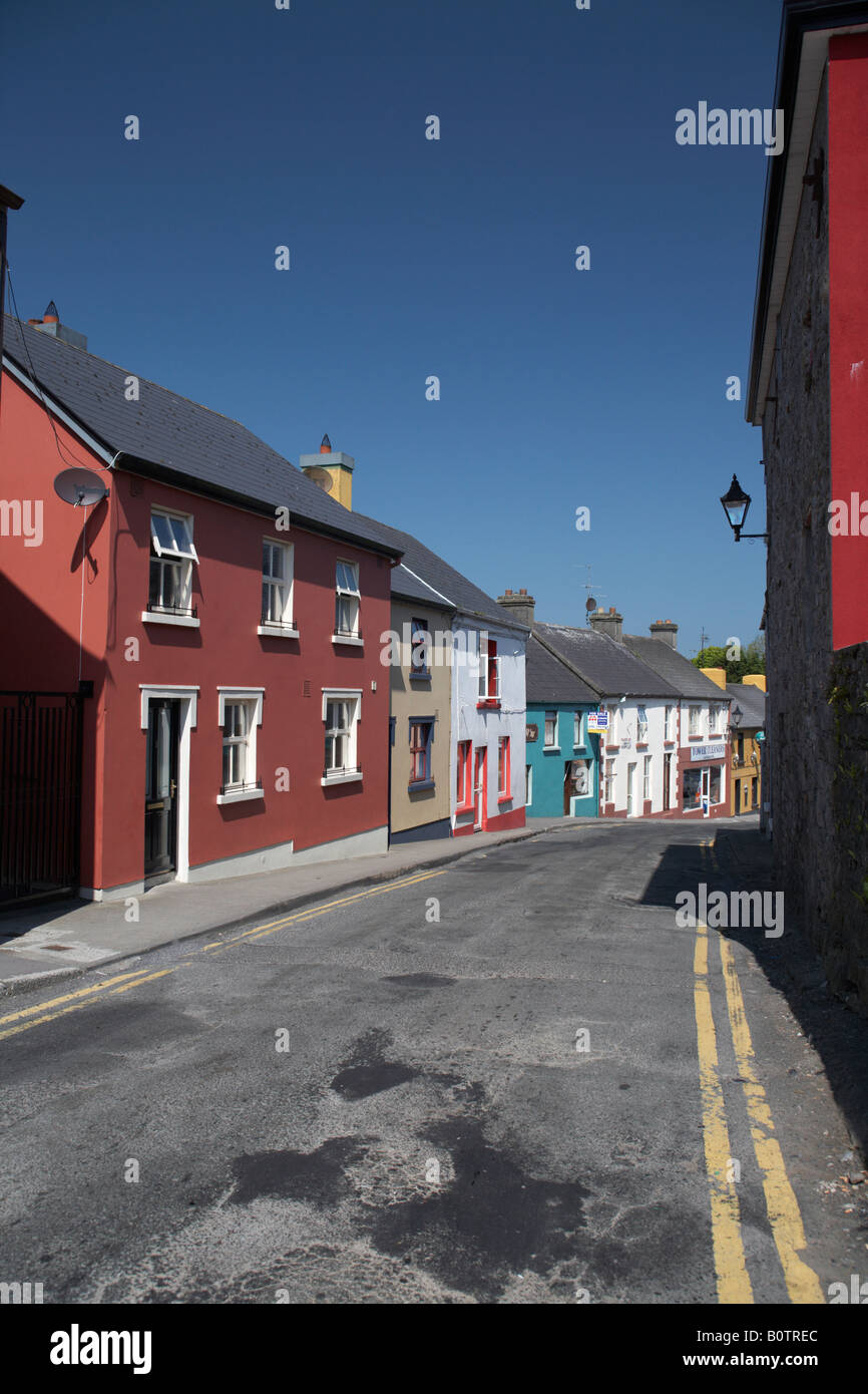 new and rebuilt houses in traditional style in small narrow main street in killala county mayo
