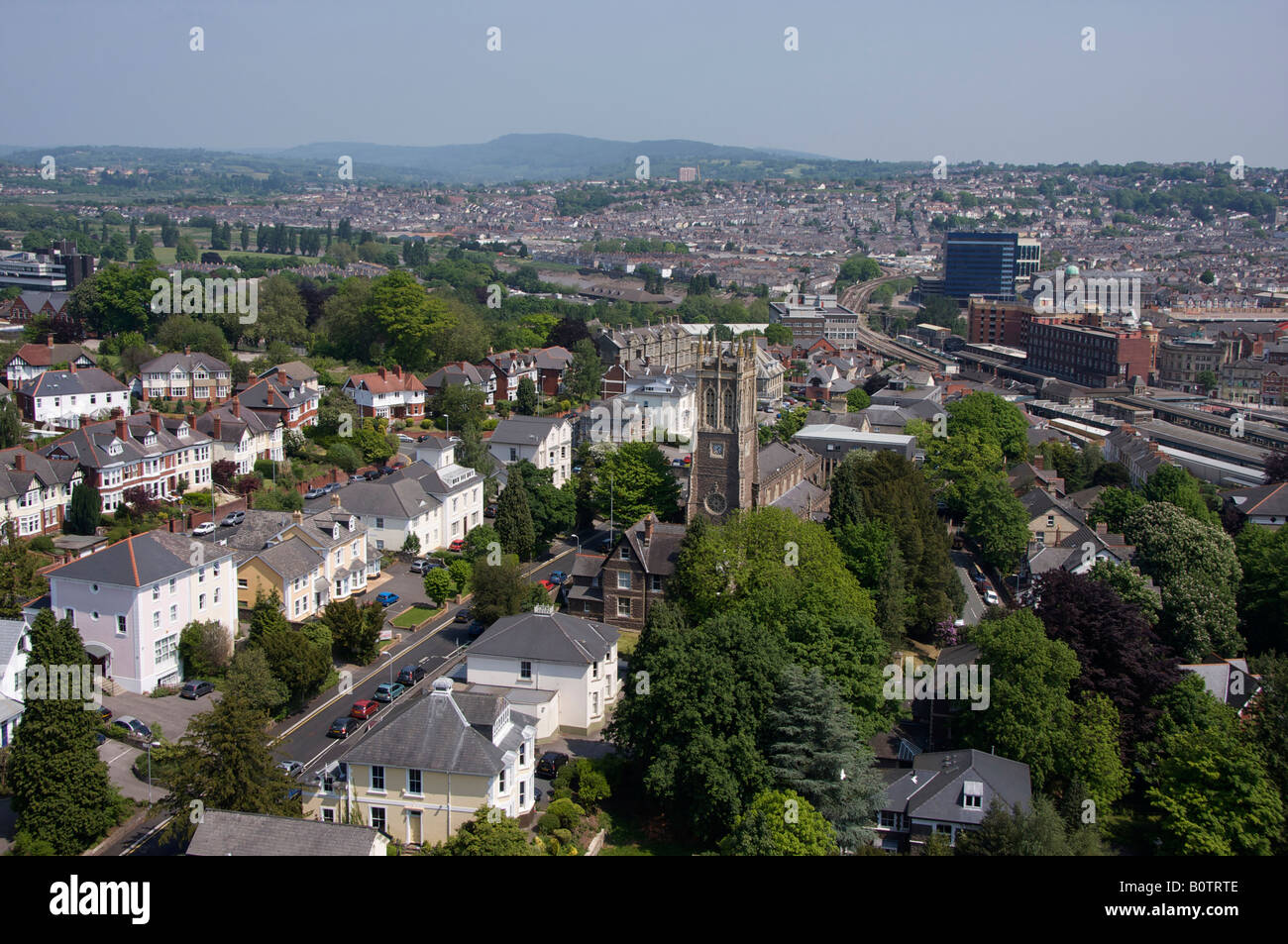 Housing and St Marks Church Eastern part of Newport City Stock Photo