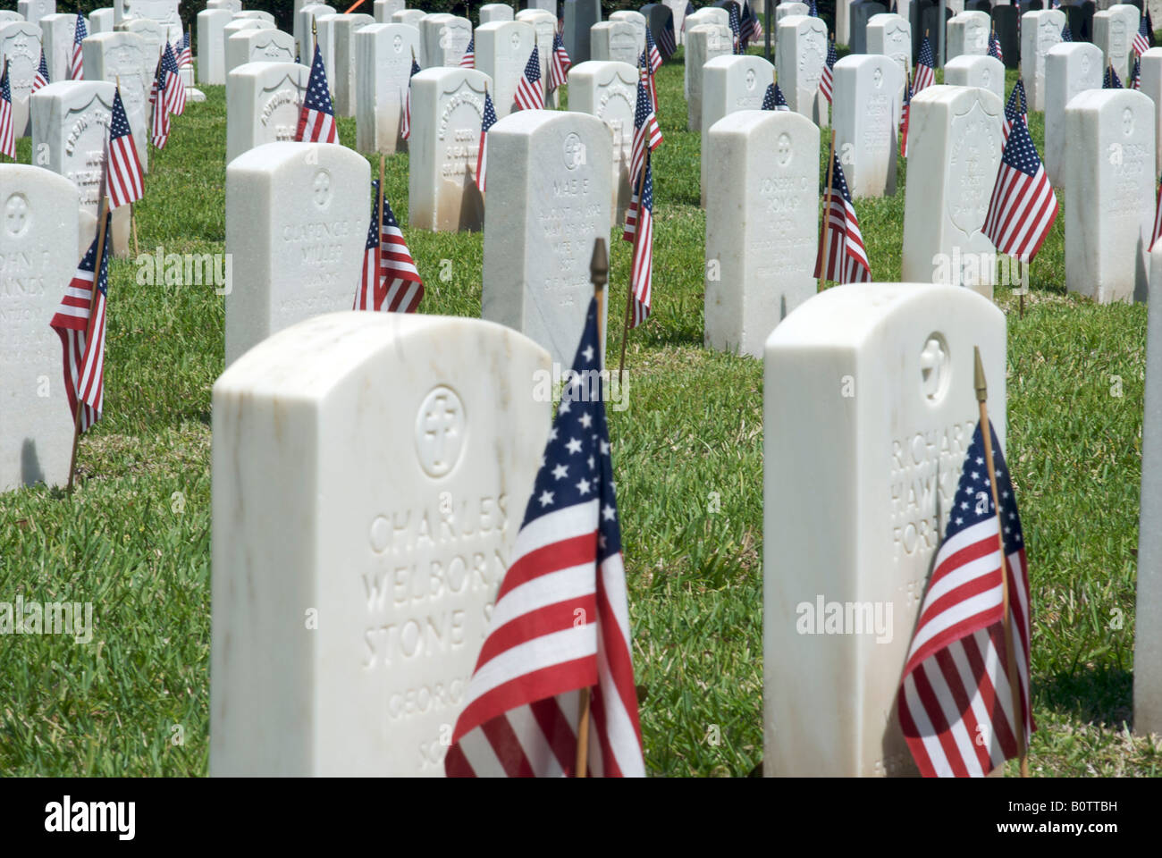 Military cemetery on Memorial day St Augustine Florida Stock Photo