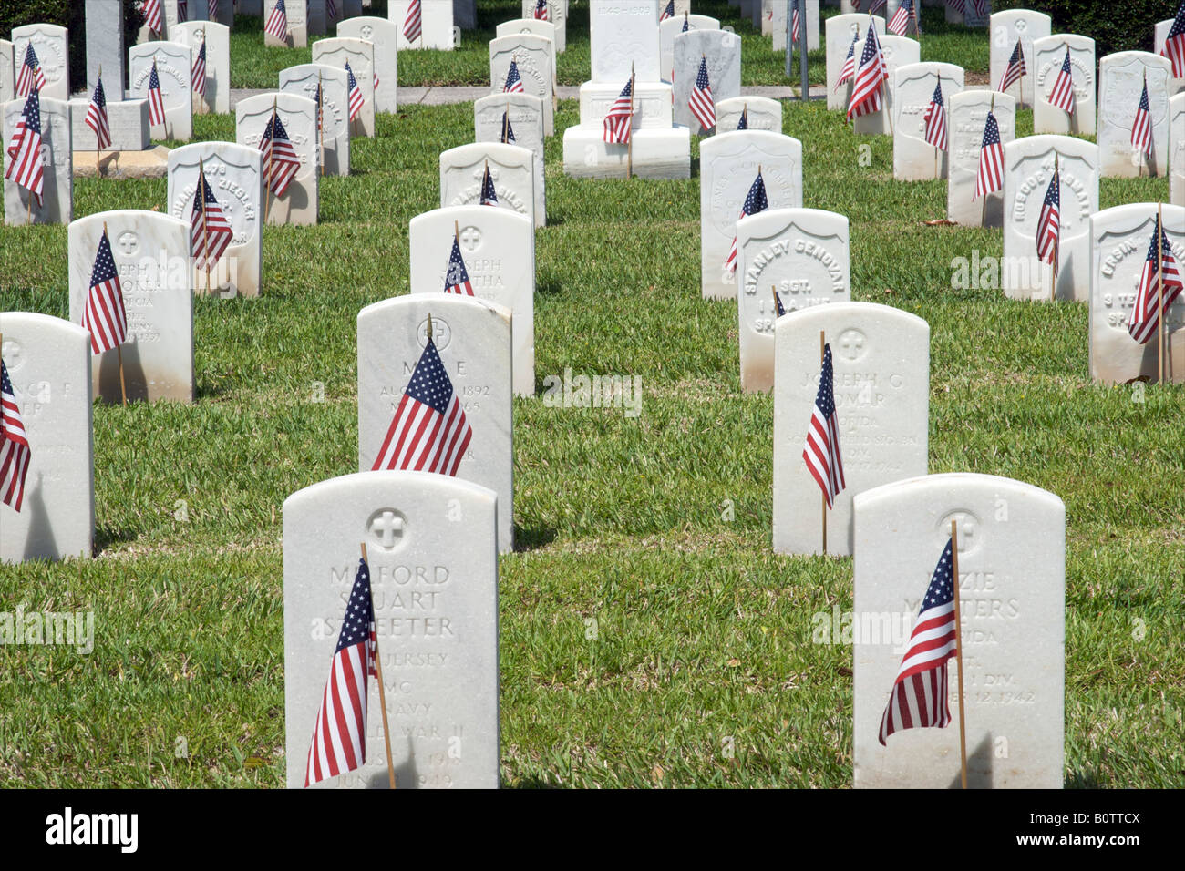 Military cemetery on Memorial day St Augustine Florida Stock Photo