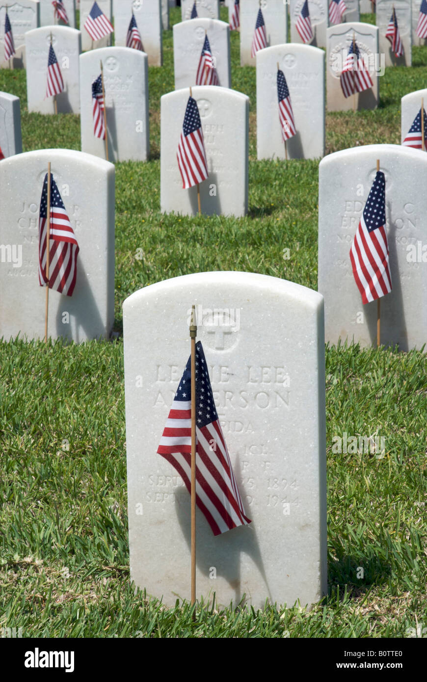 Military cemetery on Memorial day St Augustine Florida Stock Photo