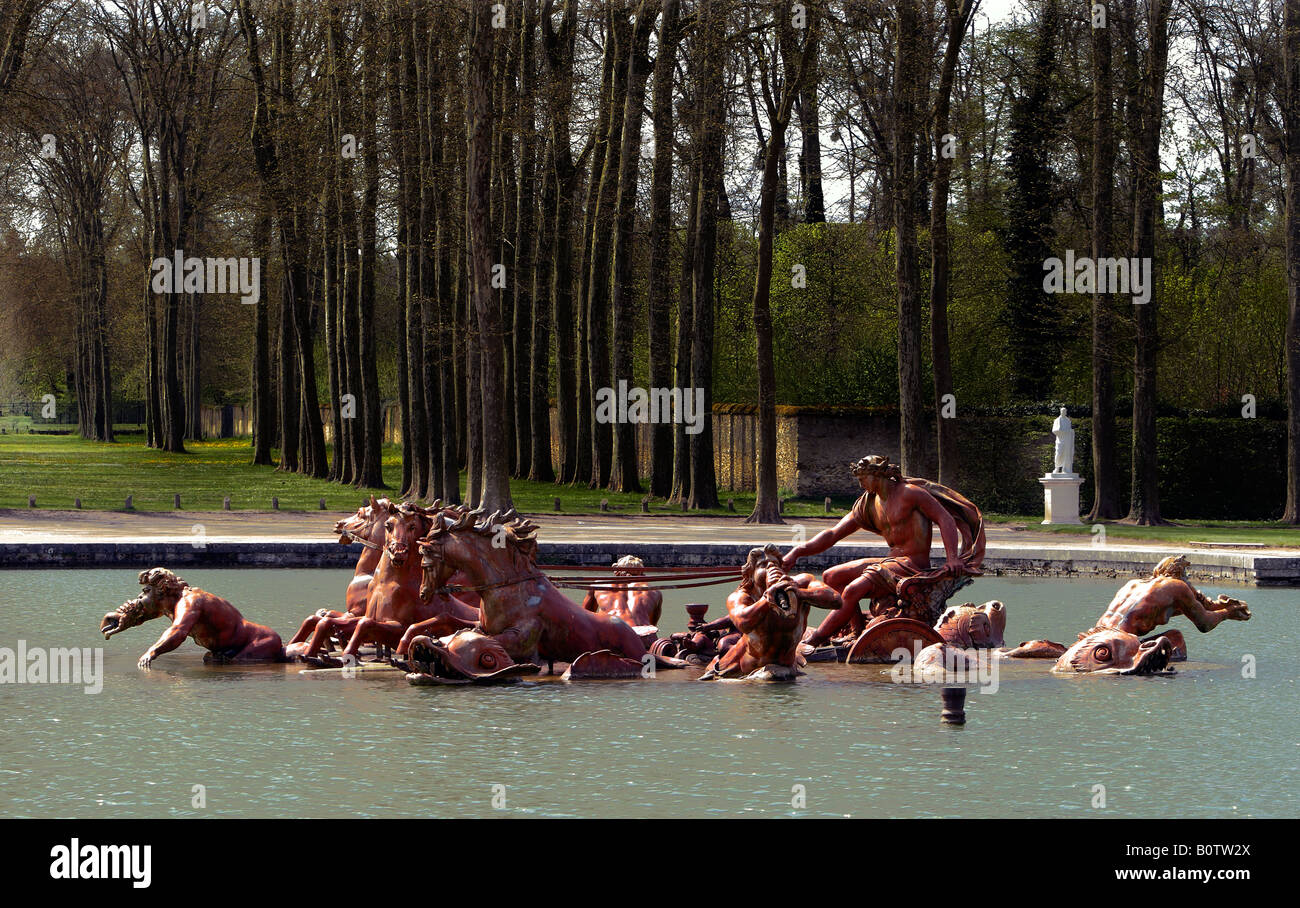 The rondeau fountain of Apollo in the Gardens of Versailles Stock Photo