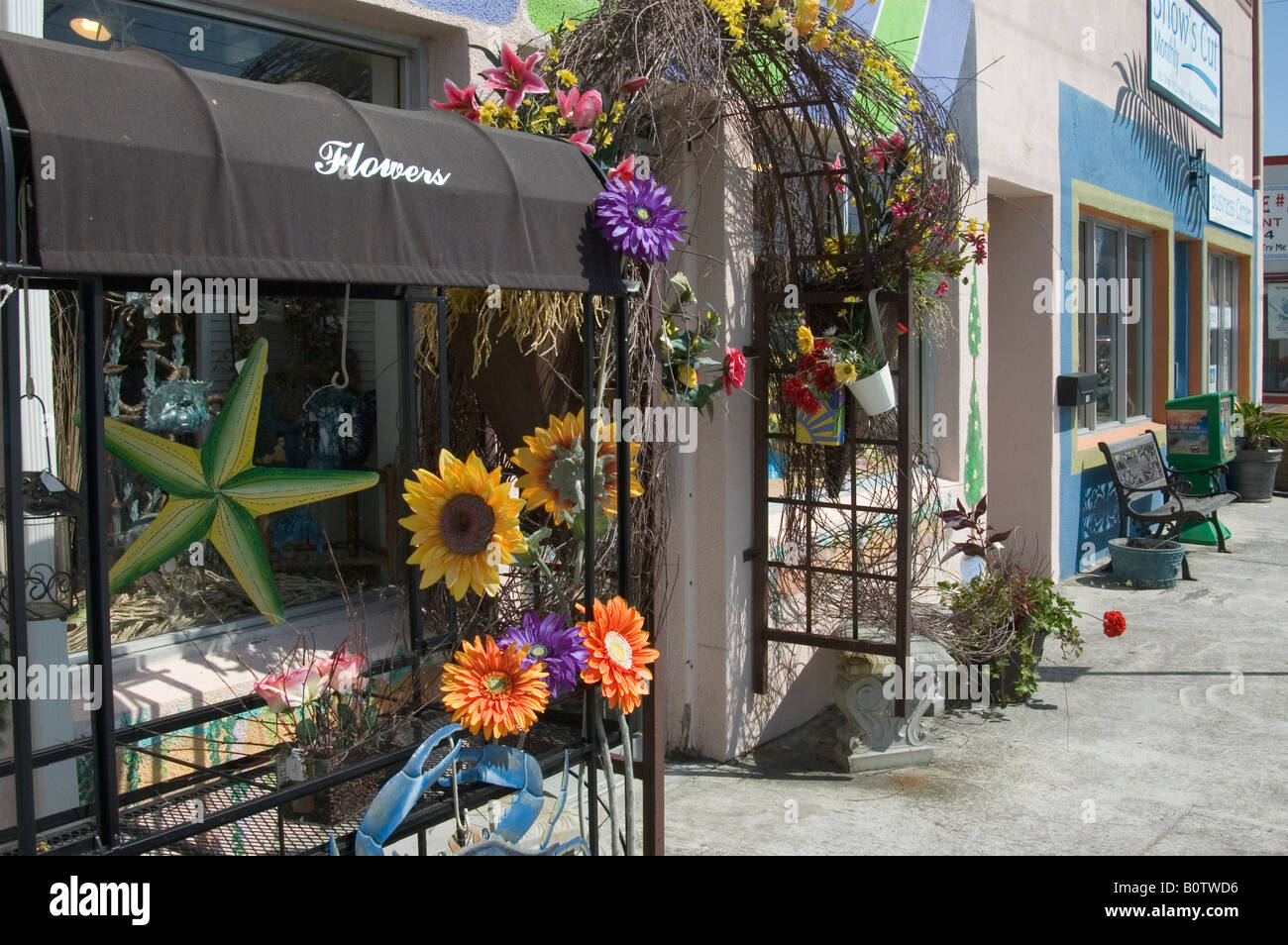 Street scene with flower shop at Pleasure Island Carolina Beach town