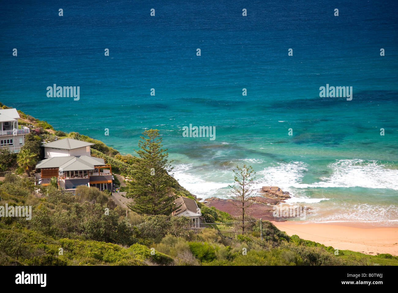 Real estate property on the northern beaches of Sydney overlooking Bilgola Beach, New South Wales Australia Stock Photo