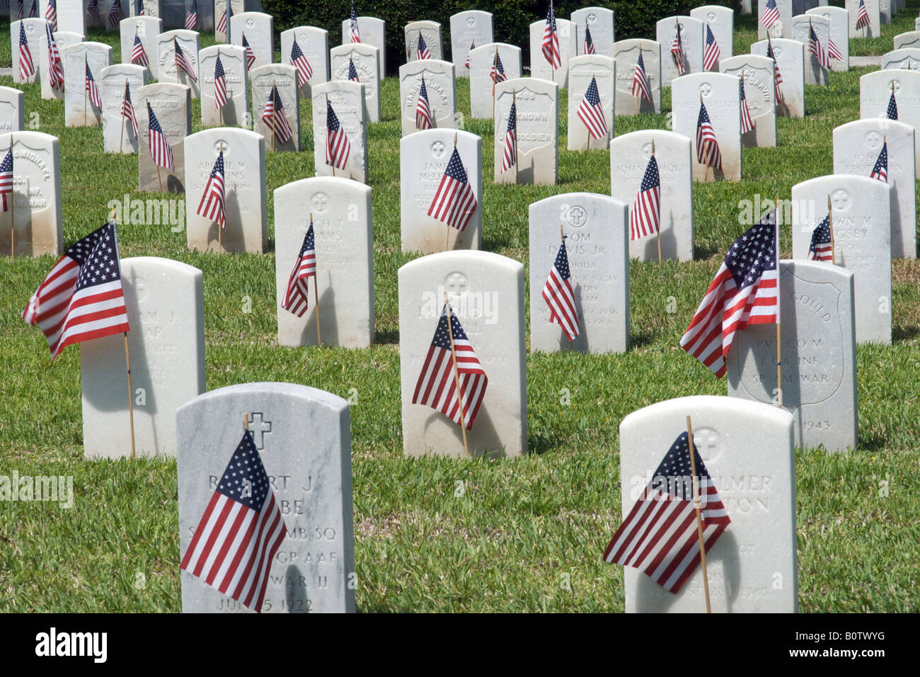Military cemetery on Memorial day St Augustine Florida Stock Photo