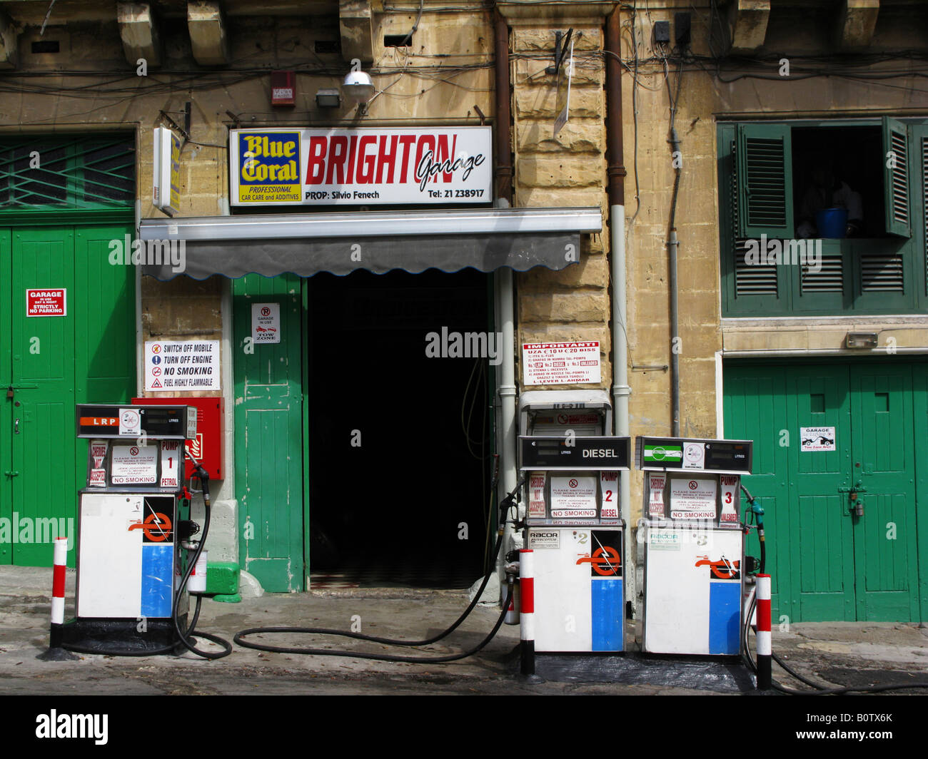 Maltese petrol station in a residential street, Valletta, Malta Stock Photo Alamy
