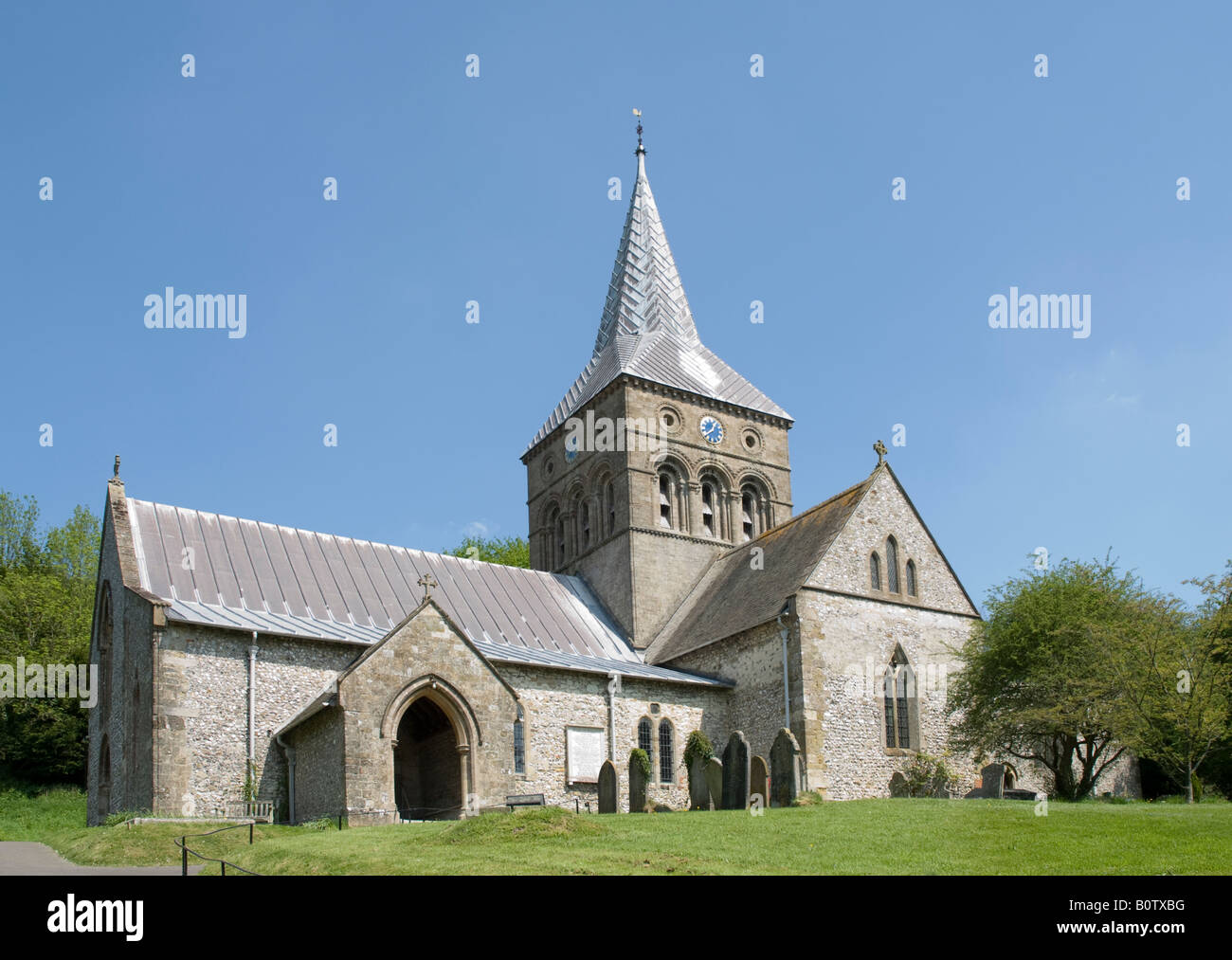 The parish church of All Saints, East Meon, Hampshire in the diocese of Portsmouth Stock Photo