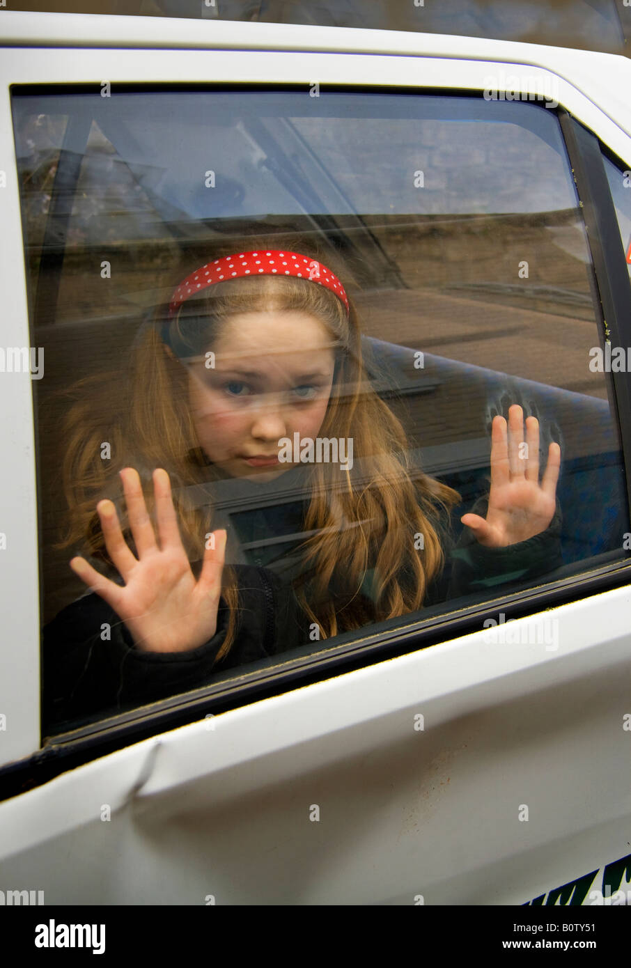 Young Girl in Car After Accident, Newport, Wales, UK Stock Photo Alamy