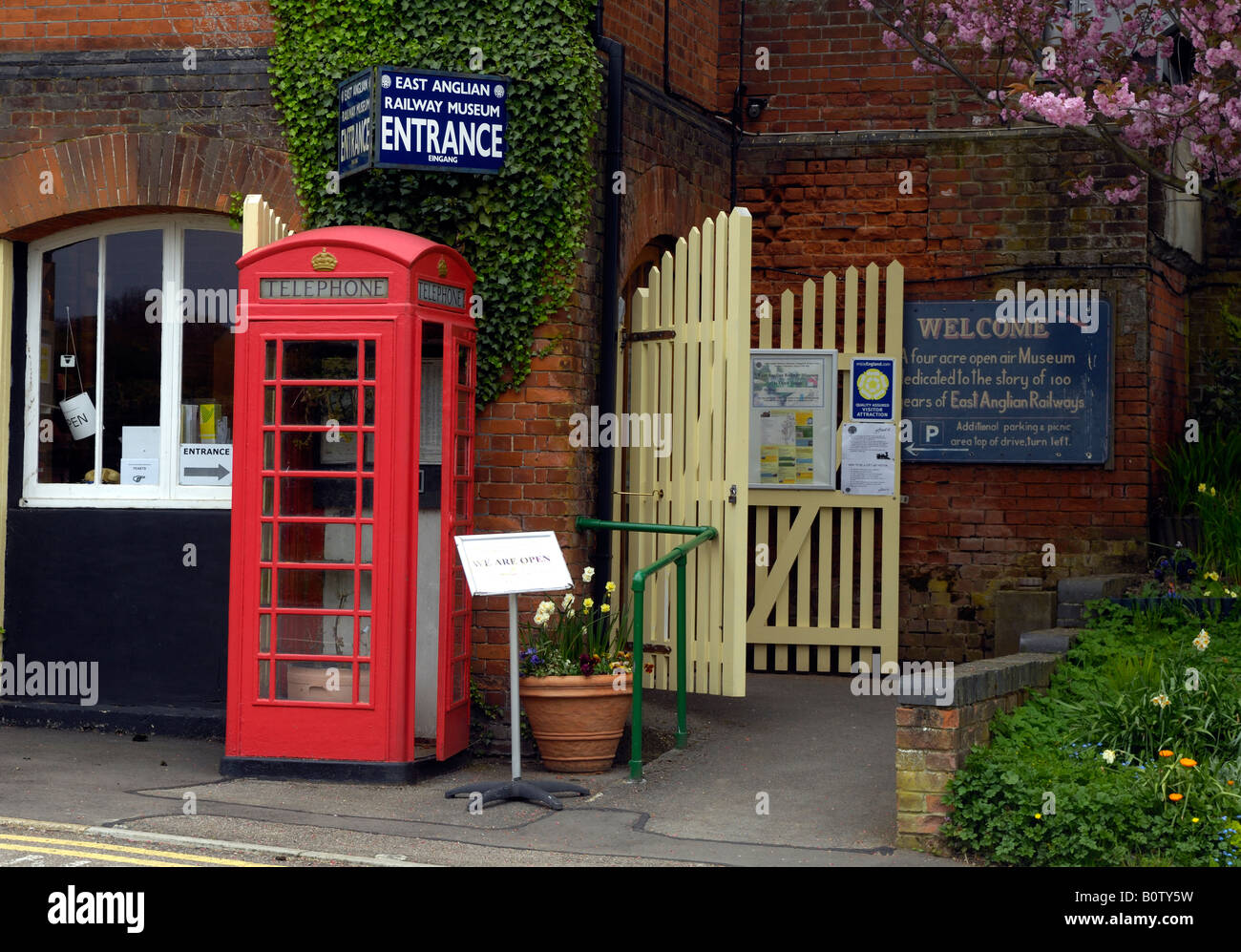 Telephone Box, Wakes Colne Railway Museum, Essex Stock Photo