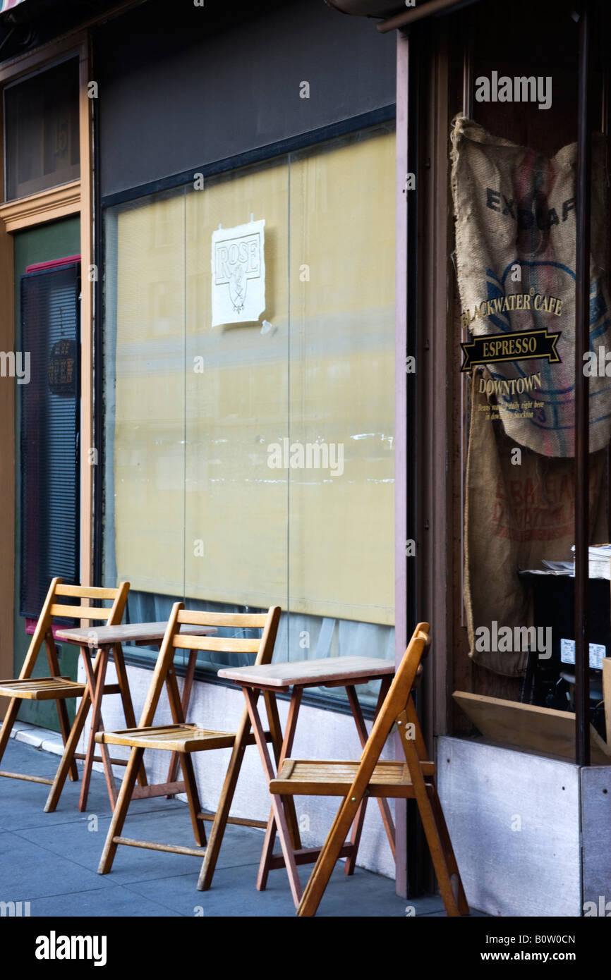 Wooden folding chairs with tables Stock Photo Alamy