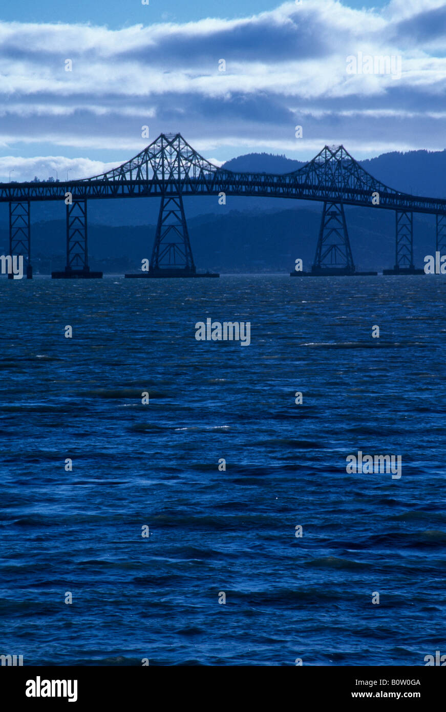 Blue tinted view of the Richmond-San Rafeal Bridge, San Francisco Metro Area, California, USA Stock Photo