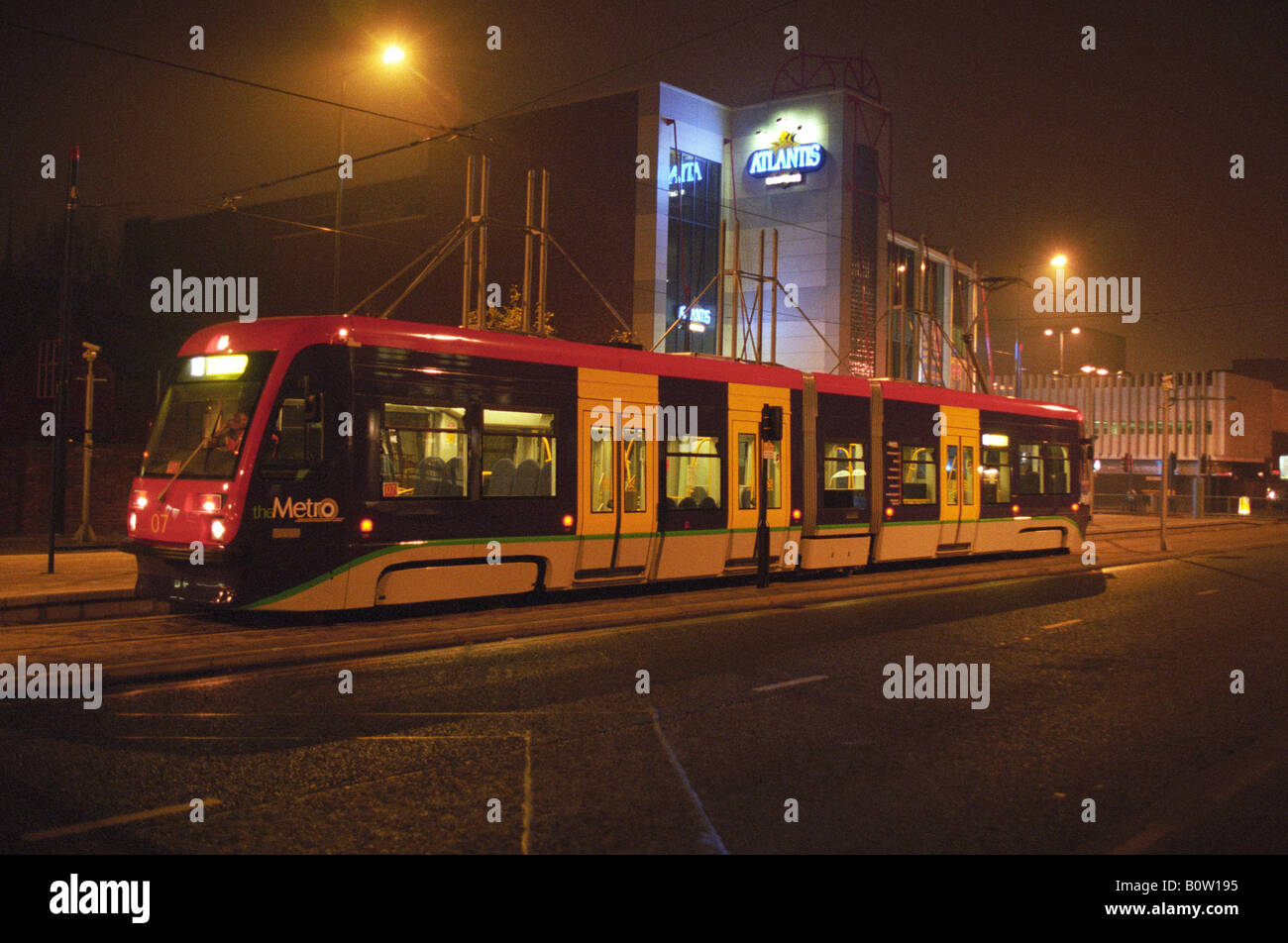 The Metro tram in Wolverhampton city centre at night Stock Photo Alamy