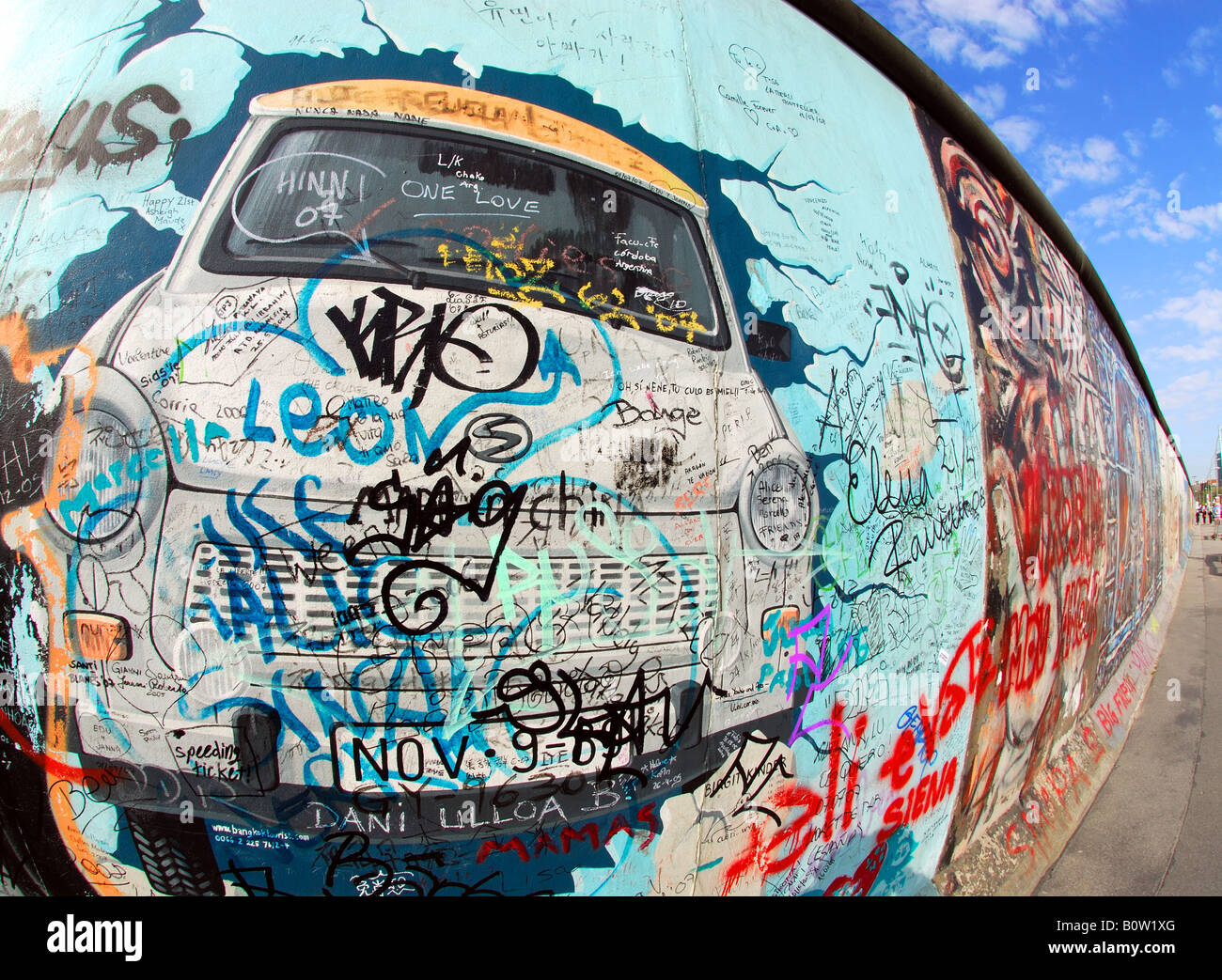 Iconic graffiti on Berlin Wall at East Side Gallery Stock Photo