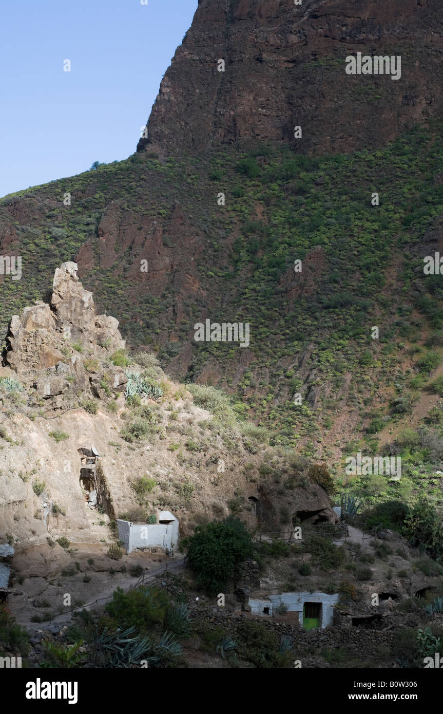Gran Canaria Barranco de Guayadeque famous for cave houses in sides