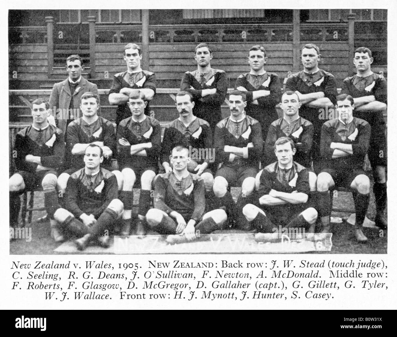 New Zealand Team v Wales 1905 photo of the Original All Blacks rugby team famously defeated by Wales in Cardiff Stock Photo