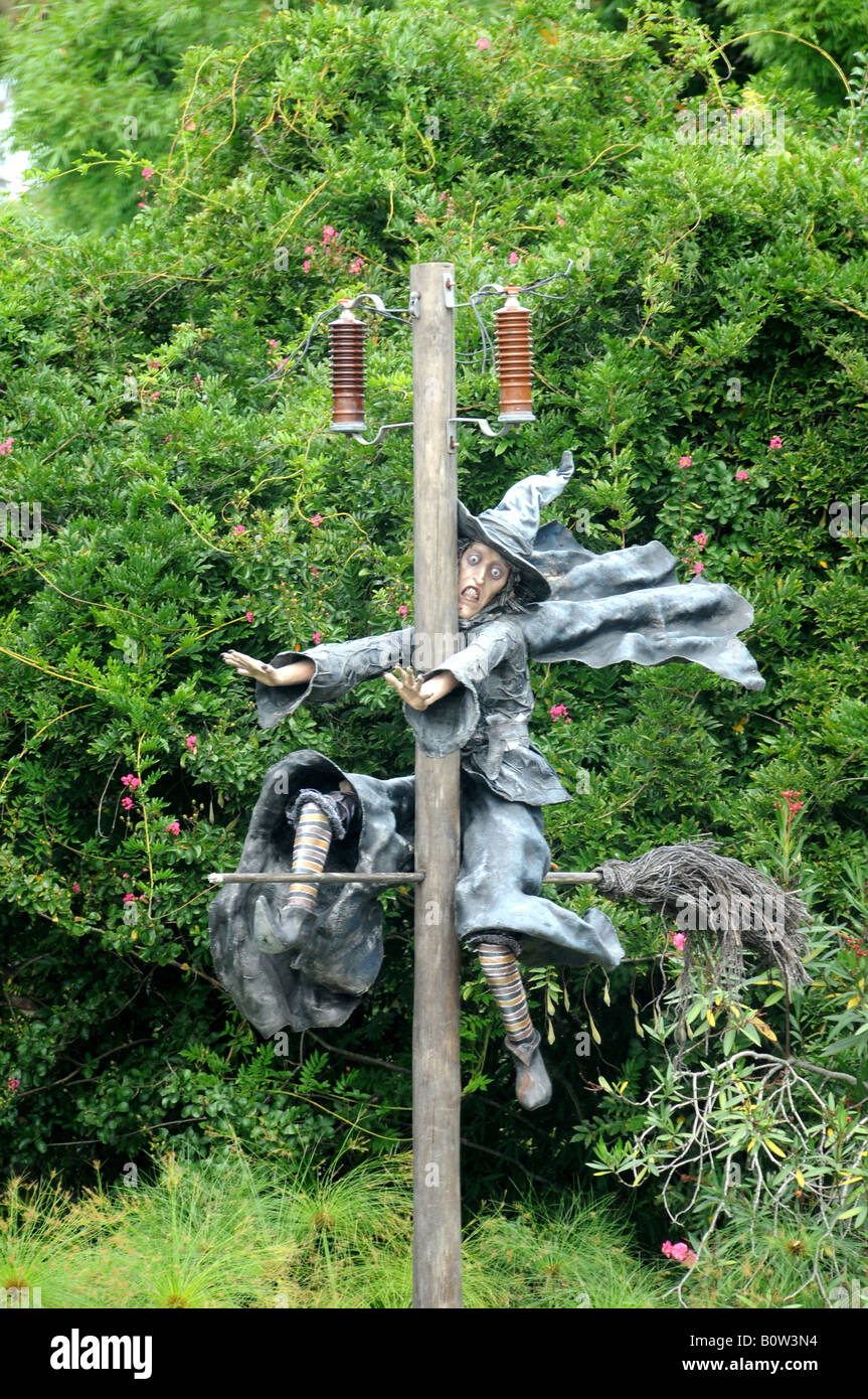 Witch flying into pole yard display, Tigre delta, Argentina Stock Photo