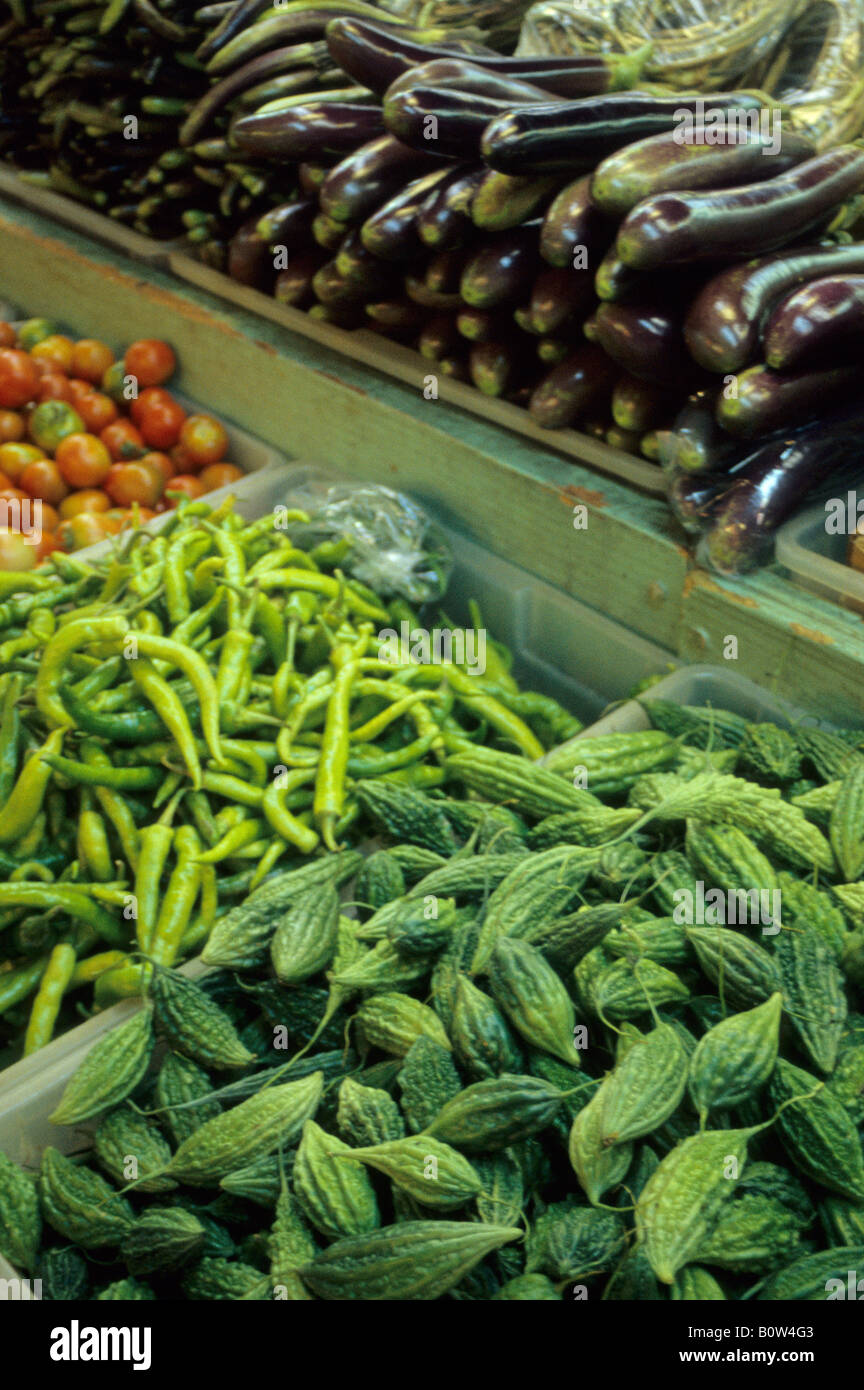Honolulu, Oahu, Hawaii, USA. Asian Vegetables in Grocery Store, Bitter