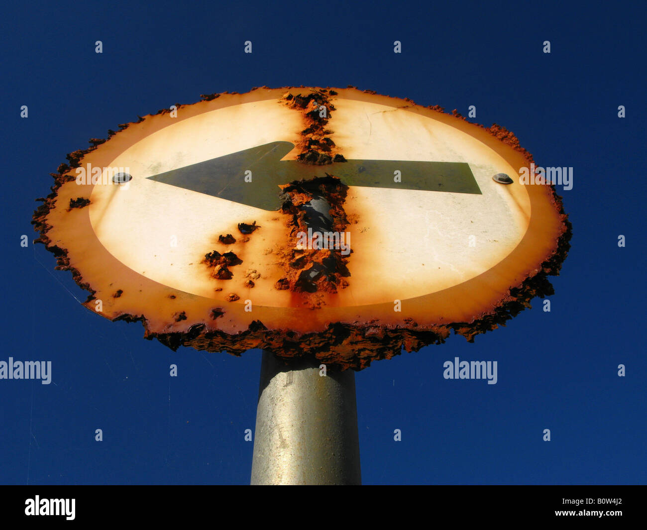 Rusty traffic sign at Jureia Beach on the north shore of the state of Sao Paulo Brazil 04 11 08 Stock Photo