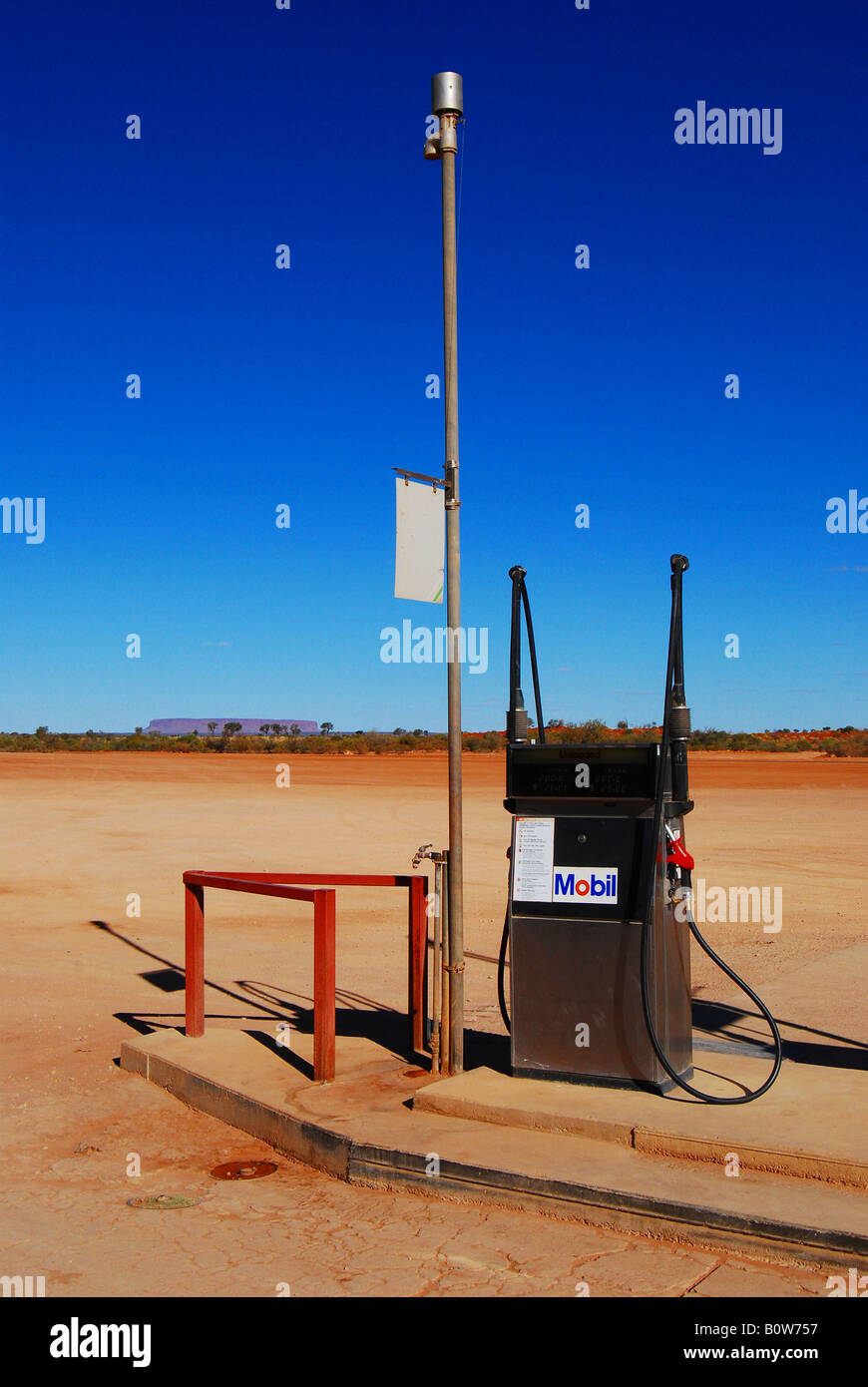 Fuel / Petrol Pump in the desert that is the red centre of Australia, at a cattle station not far from Uluru (Ayer's Rock) Stock Photo