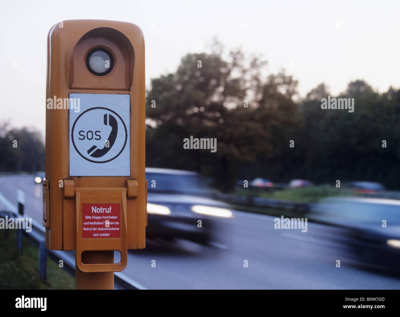 SOS emergency telephone box along the autobahn, motorway Stock Photo