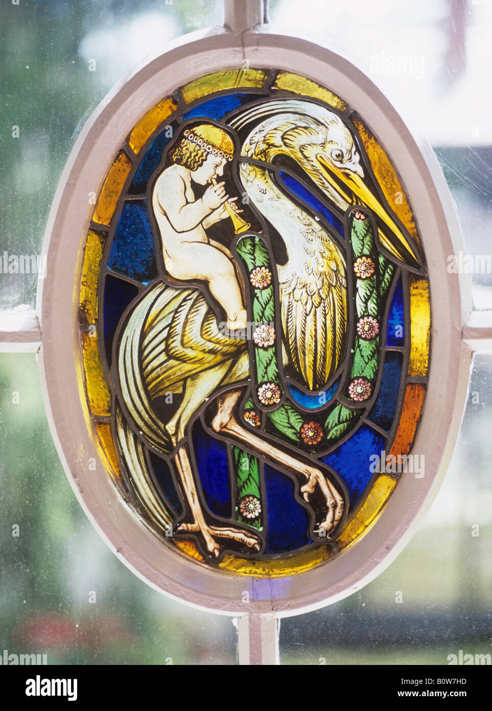Stained glass art in a window, Bavaria, Germany Stock Photo