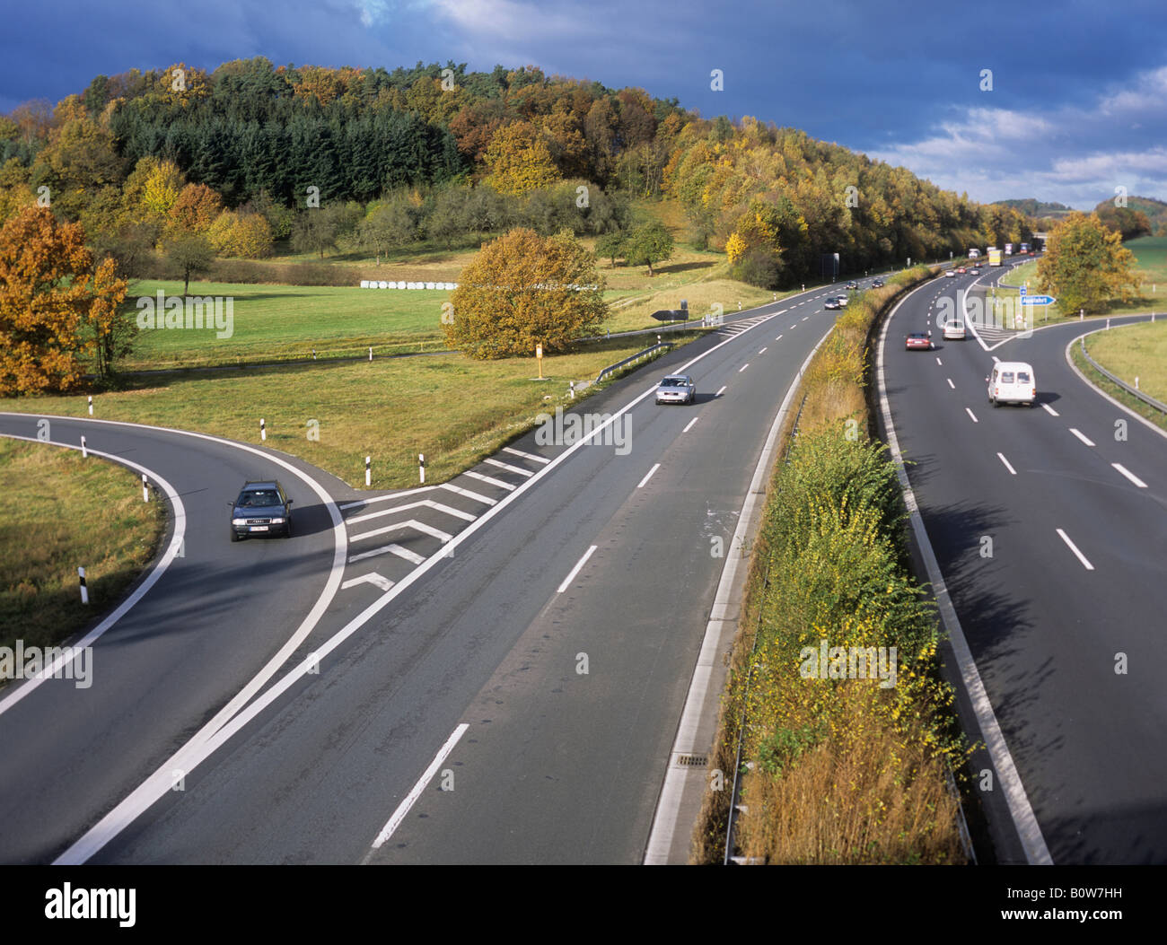 View onto the autobahn, motorway in Germany Stock Photo