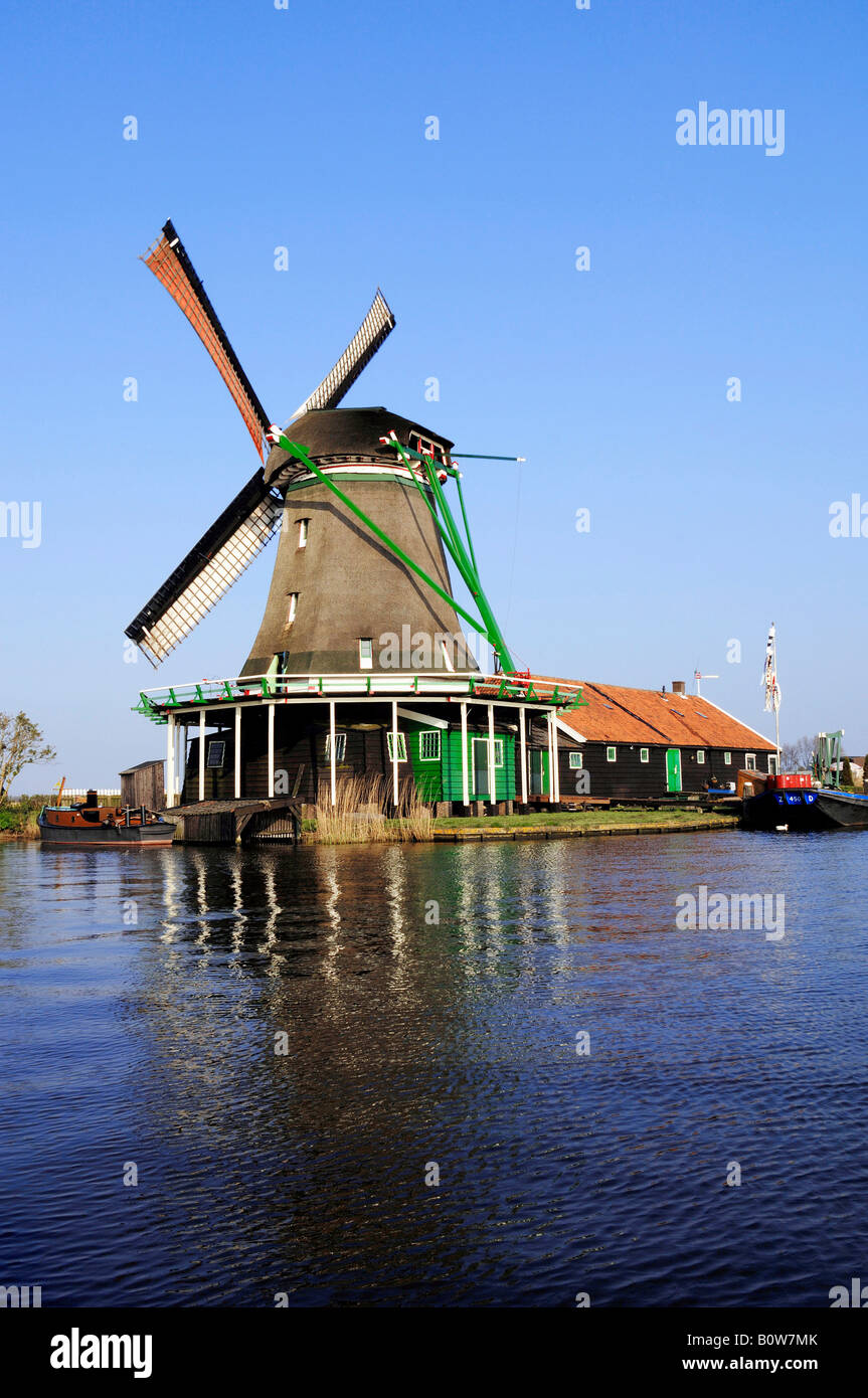 Windmill at an open-air museum, Zaanse Schans museum village, Netherlands, Europe Stock Photo