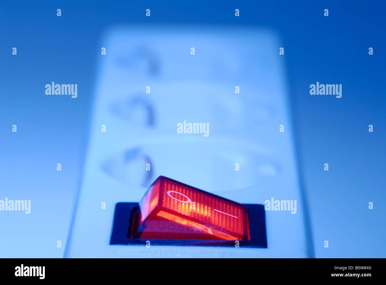 On/off switch on an electrical outlet (socket), power bar Stock Photo