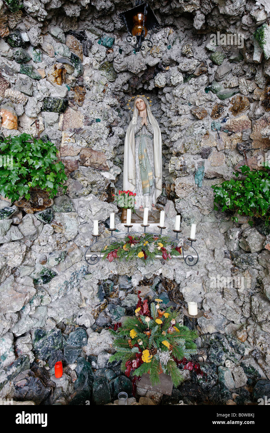 Lourdes Grotto, St. Benedikt subsidiary church, Gelting, Geretsried, Upper Bavaria, Germany, Europe Stock Photo
