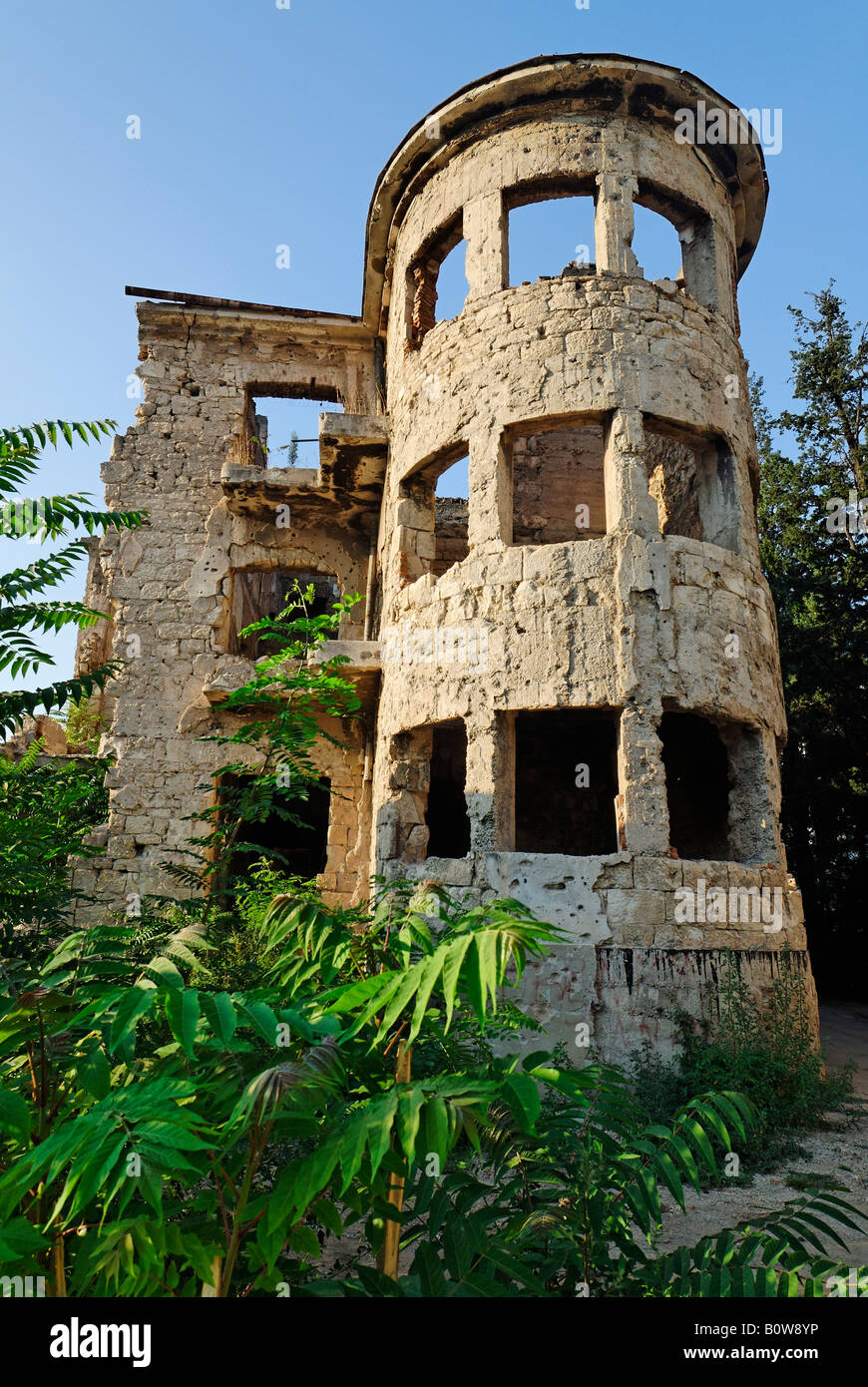 Building destroyed during the civil war, Mostar, Bosnia and Herzegovina, Balkans Stock Photo