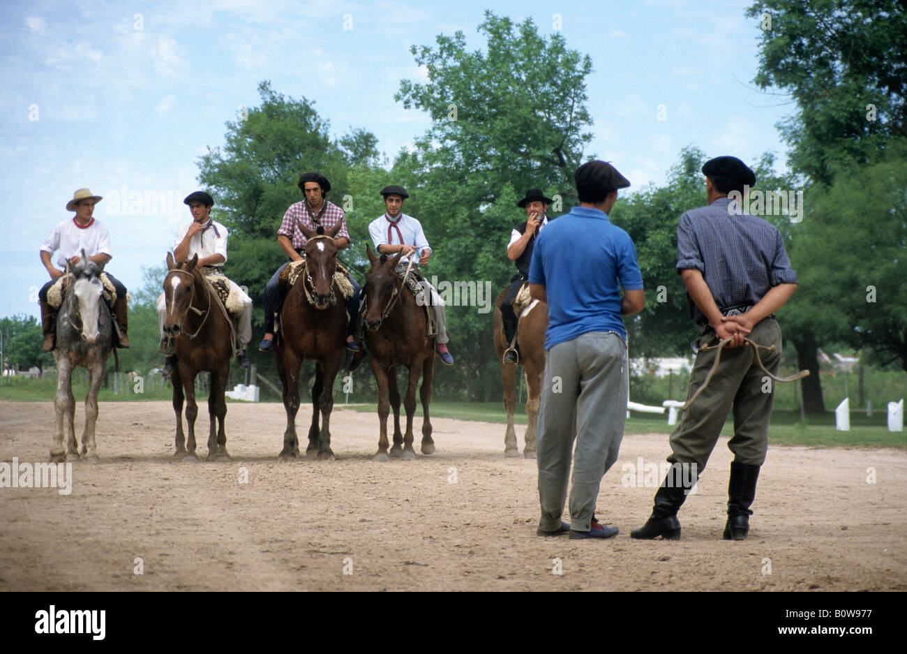 Gauchos or Argentinian cowboys at an estancia, ranch near San Antonio de Areco, Buenos Aires Province, Argentina Stock Photo