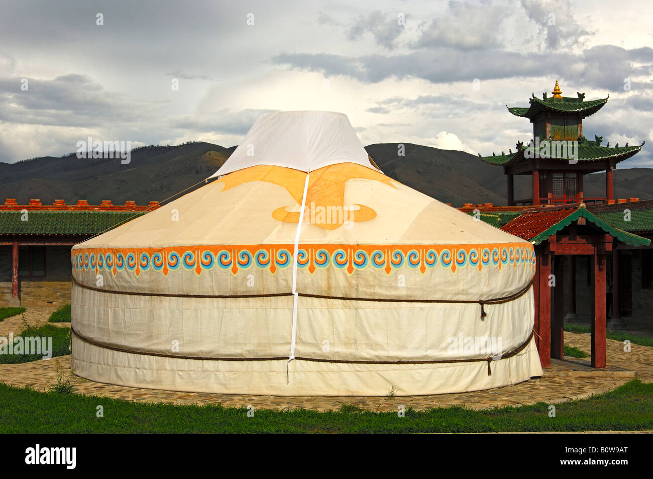 Traditional Mongolian yurt used for accommodation at the Mongolia Hotel, Ulan Bator or Ulaanbaatar, Mongolia, Asia Stock Photo