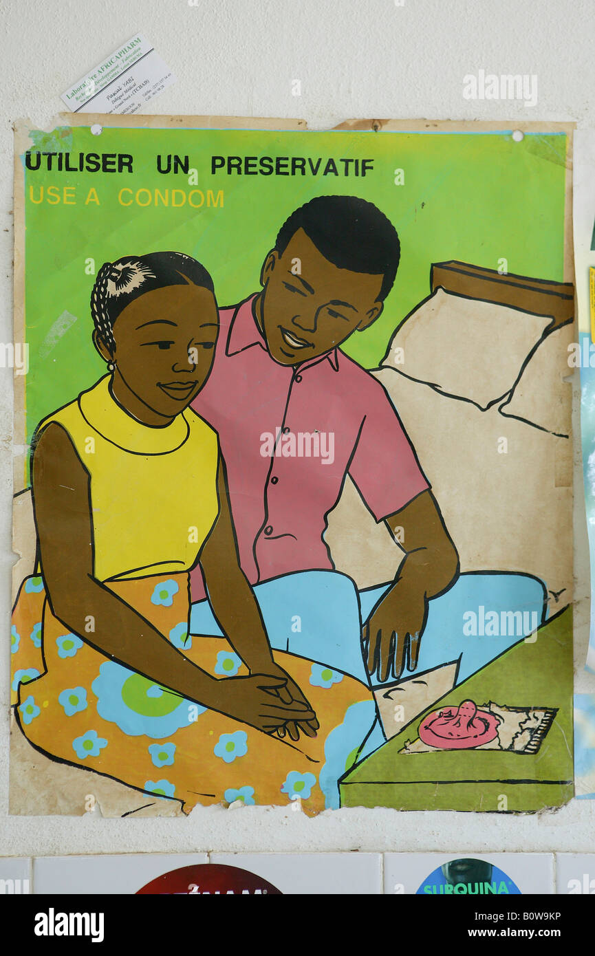 Poster as part of an HIV awareness campaign, HIV prevention, Garoua, Cameroon, Africa Stock Photo