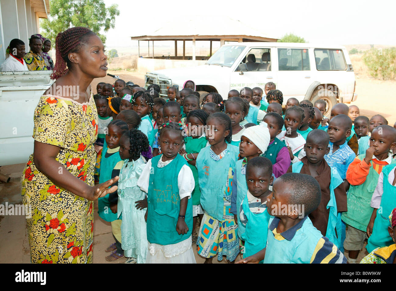 Children and their teacher, kindergarten, Garoua, Cameroon, Africa Stock Photo