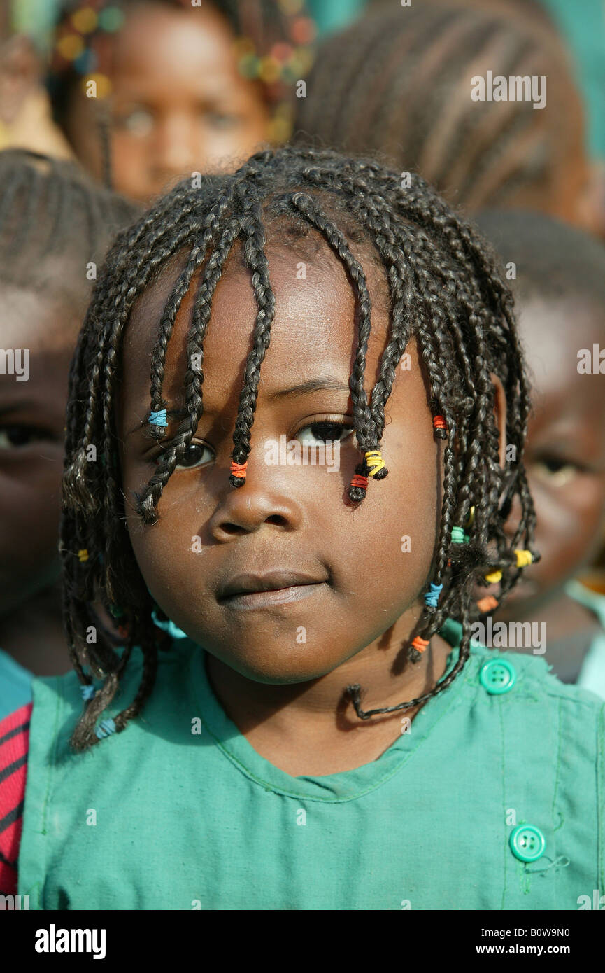 Girl with braids, portrait, Garoua, Cameroon, Africa Stock Photo